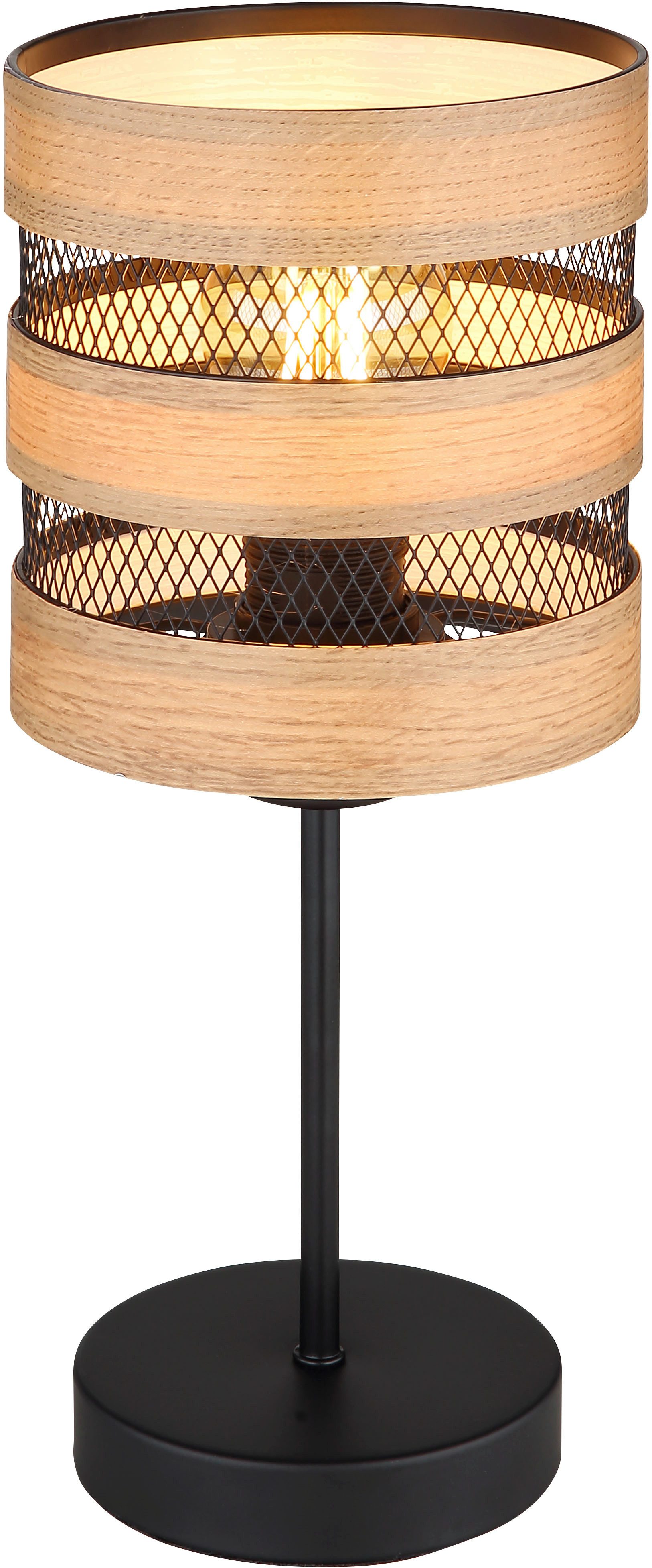 GLOBO LIGHTING Tischleuchte SOENI, ohne Leuchtmittel, Tischlampe/Metallgeflecht/Holzoptik/Wohnzimmer/Schlafzimmer