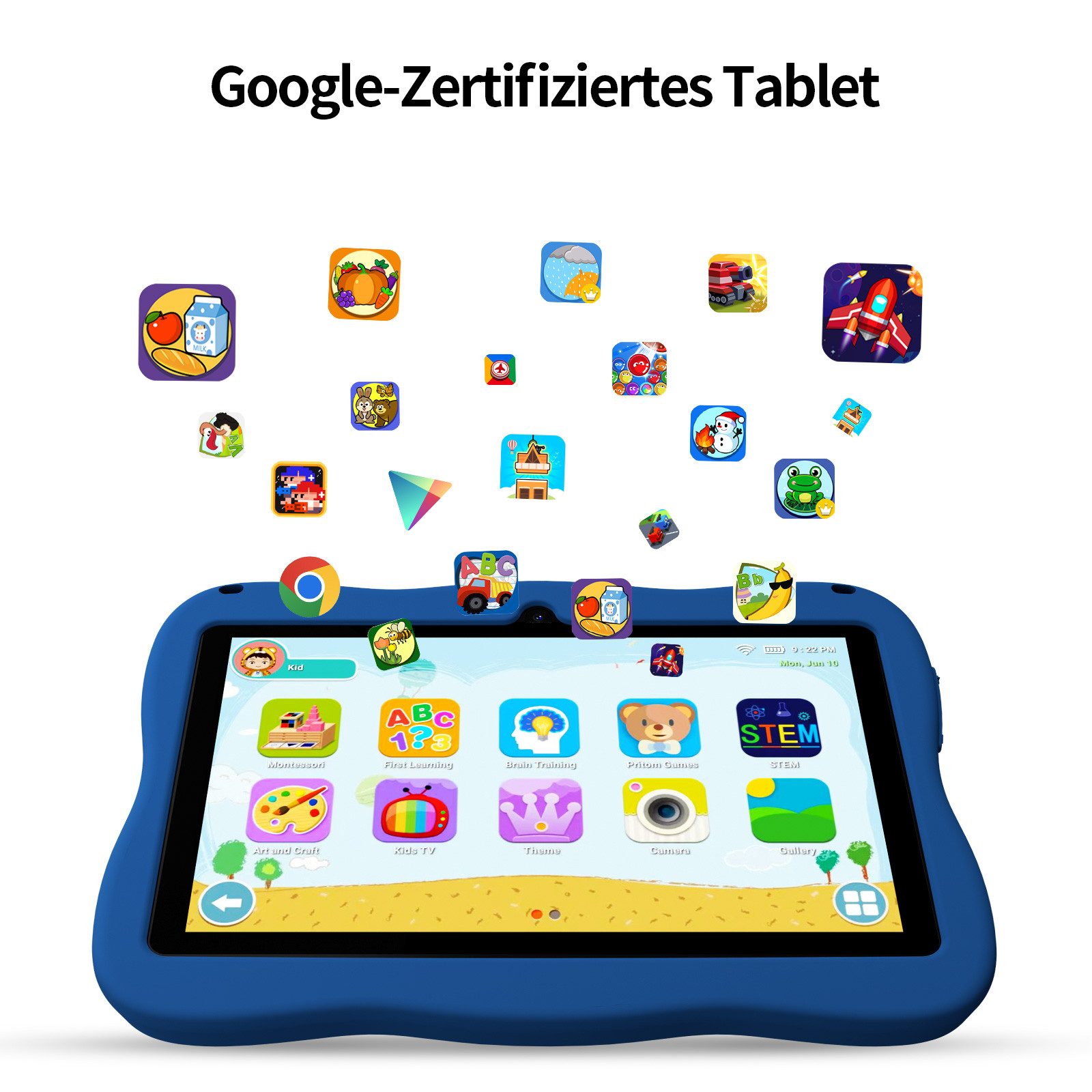 VASOUN 7 Zoll mit Robuster Hülle, WiFi Bluetooth IPS HD Kinder Android Tablet Tablet (32 GB, WiFi, Dual-Kamera, Kindersicherung, Augenschonendes IPS)