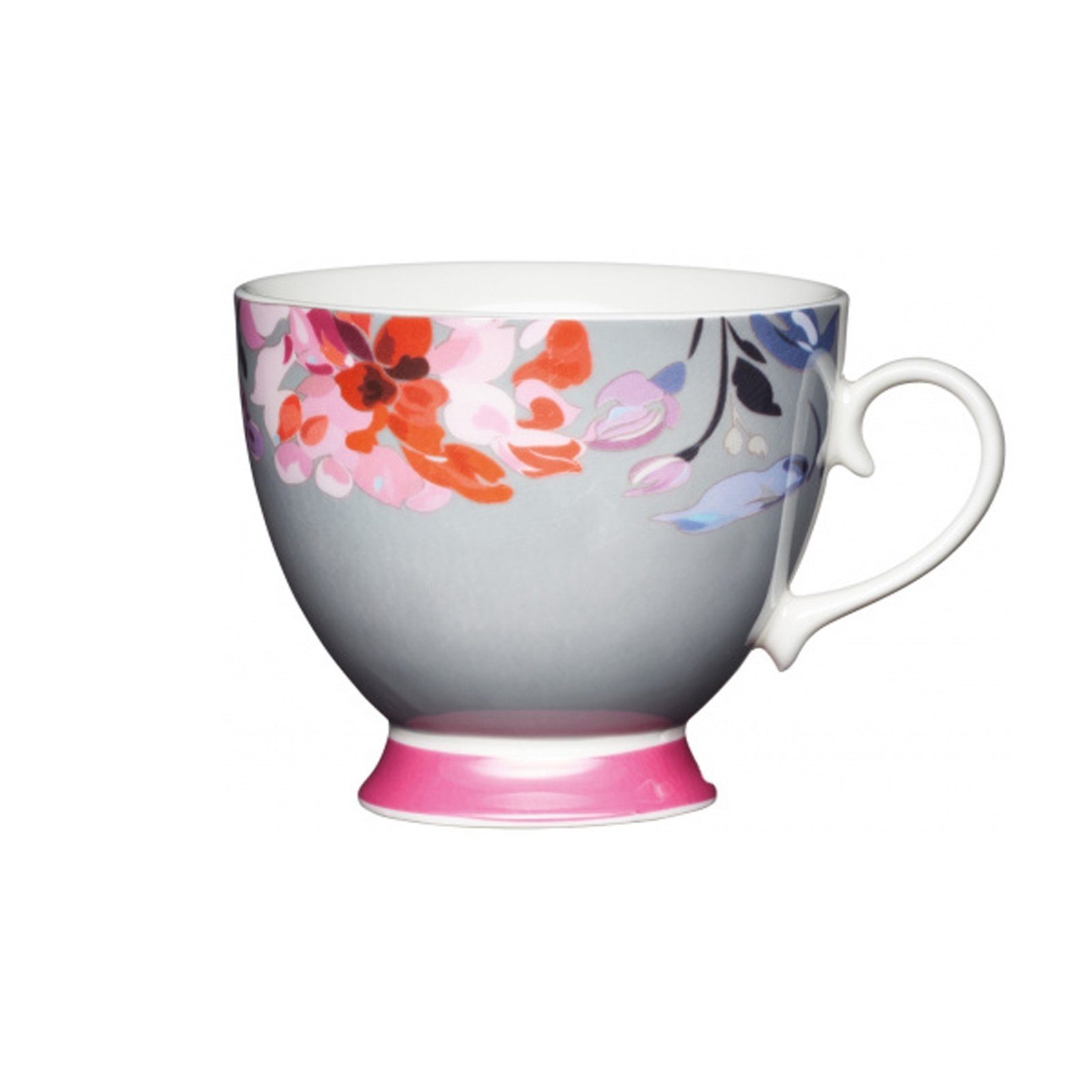Tassen-Set, Tasse Grau Blumendekor geschwungene Form, 4-teilig, Neuetischkultur Porzellan
