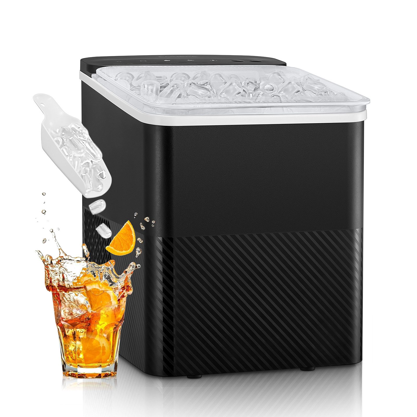 FOHERE Kühlbox Eiswürfelmaschine Klein, 14Kg/24h, 9 Eiswürfel/5Min, selbstreinigend, mit Schaufel/Korb, 2 Größen, Zuhause/Büro/Bar/RV