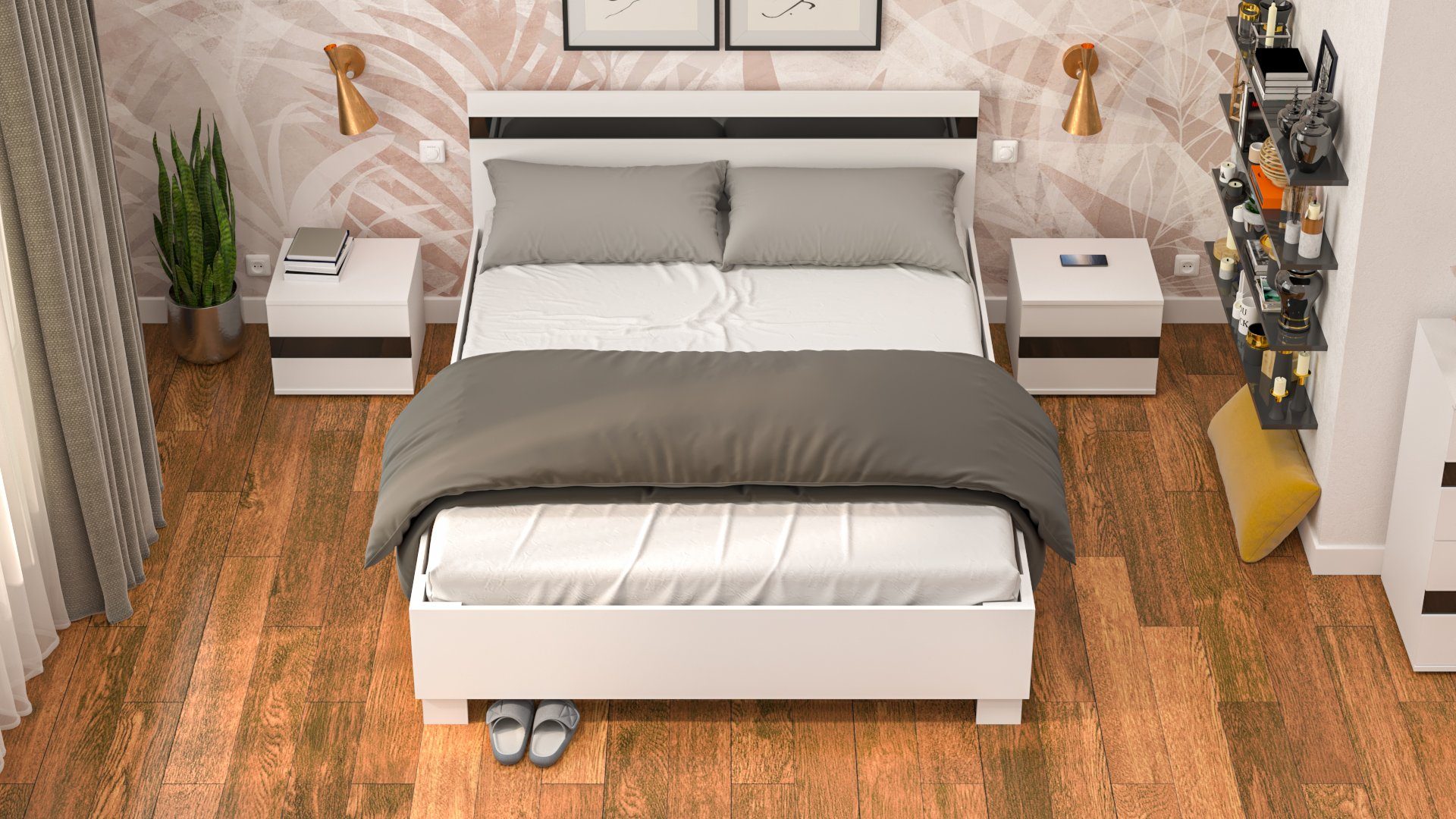 Bett Doppelbett cm - 200x160 Doppelbetten Ellen mit - Möbelplatte Siblo Klassisches - Kopfteil Holzrahmen, Möbelplatte elegantem