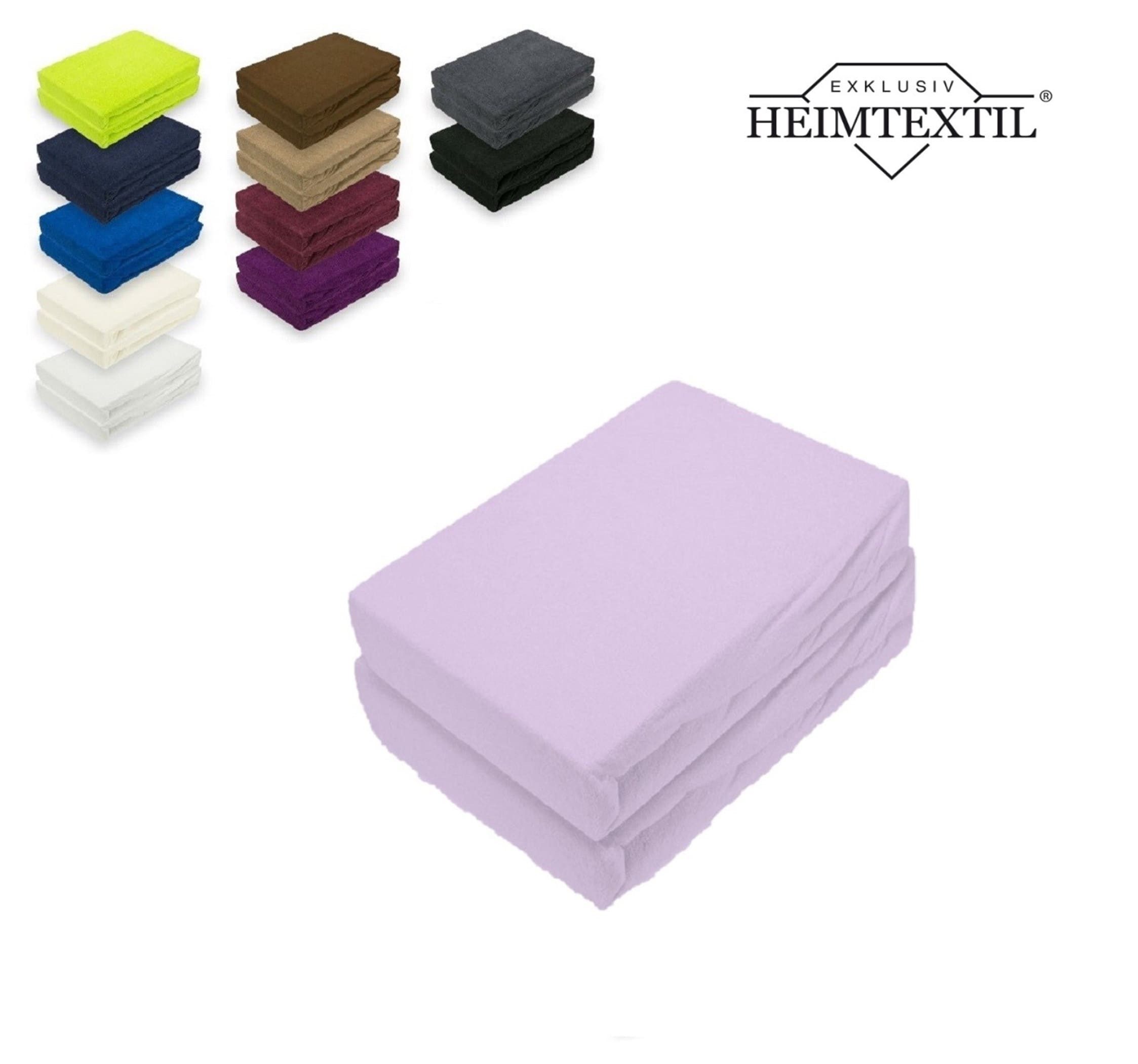 EXKLUSIV HEIMTEXTIL Spannbettlaken Doppelpack Frottee Spannbettlaken Premium Flieder, Frottee, Gummizug: rundum, (2 Stück), mit Rundumgummizug