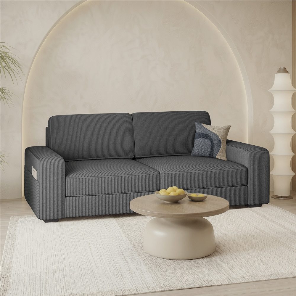 Yaheetech Schlafsofa Zweisitzer-Sofa Polstersofa aus Cordstoff, Breite Sitzfläche für Wohnzimmer/Schlafzimmer/Spielzimmer