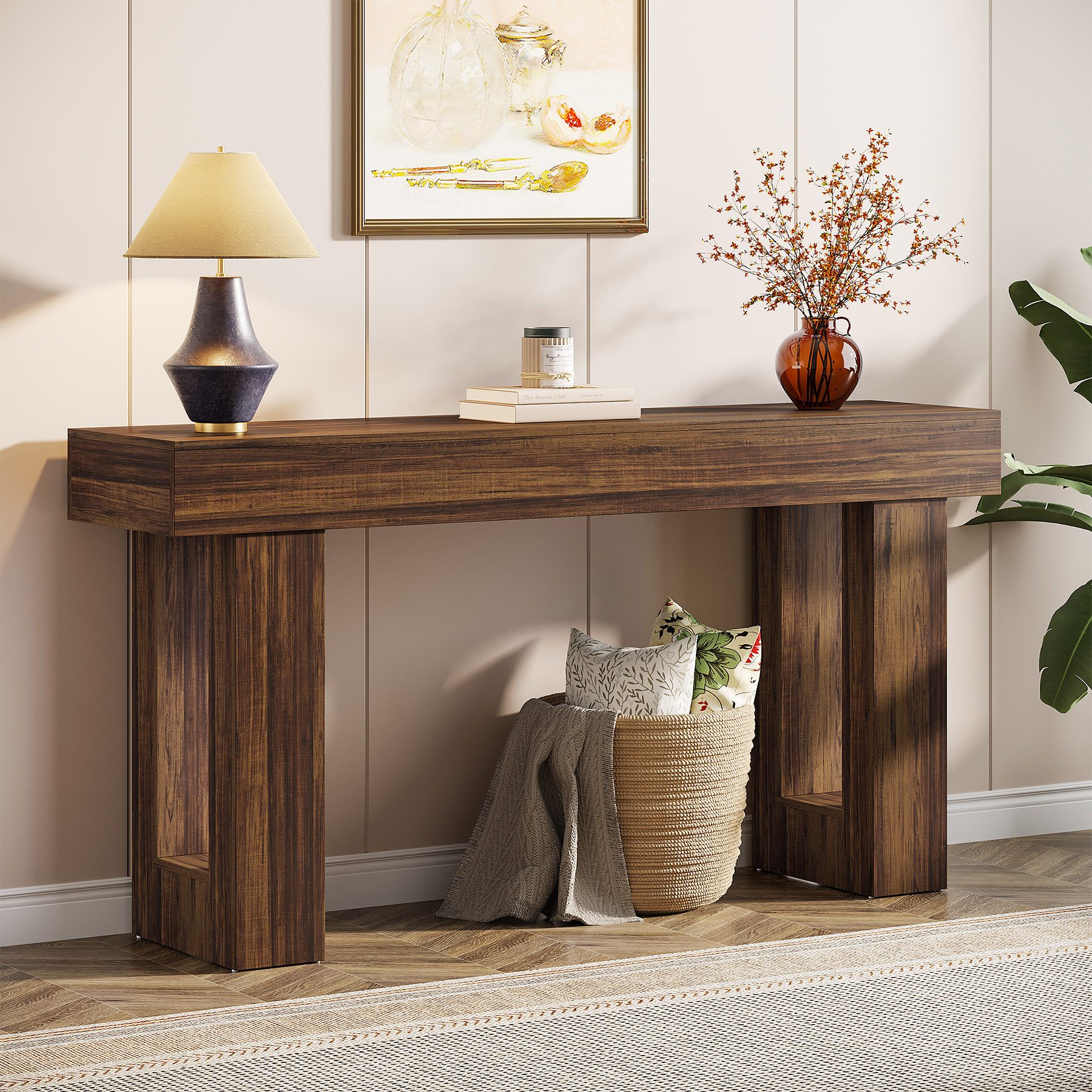Tribesigns Konsolentisch 160 cm, Schmaler Landhausstil Tisch für hinter dem Sofa (160B x 35T x 85H cm), Naturholzoptik, Beistelltisch für Flur, Wohnzimmer und Eingangsbereich