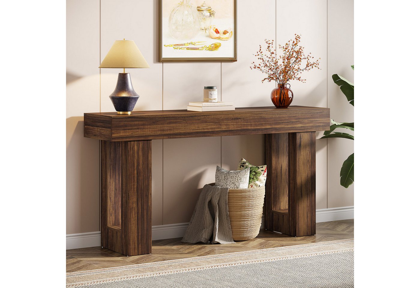 Tribesigns Konsolentisch 160 cm, Schmaler Landhausstil Tisch für hinter dem Sofa (160B x 35T x 85H cm), Naturholzoptik, Beistelltisch für Flur, Wohnzimmer und Eingangsbereich