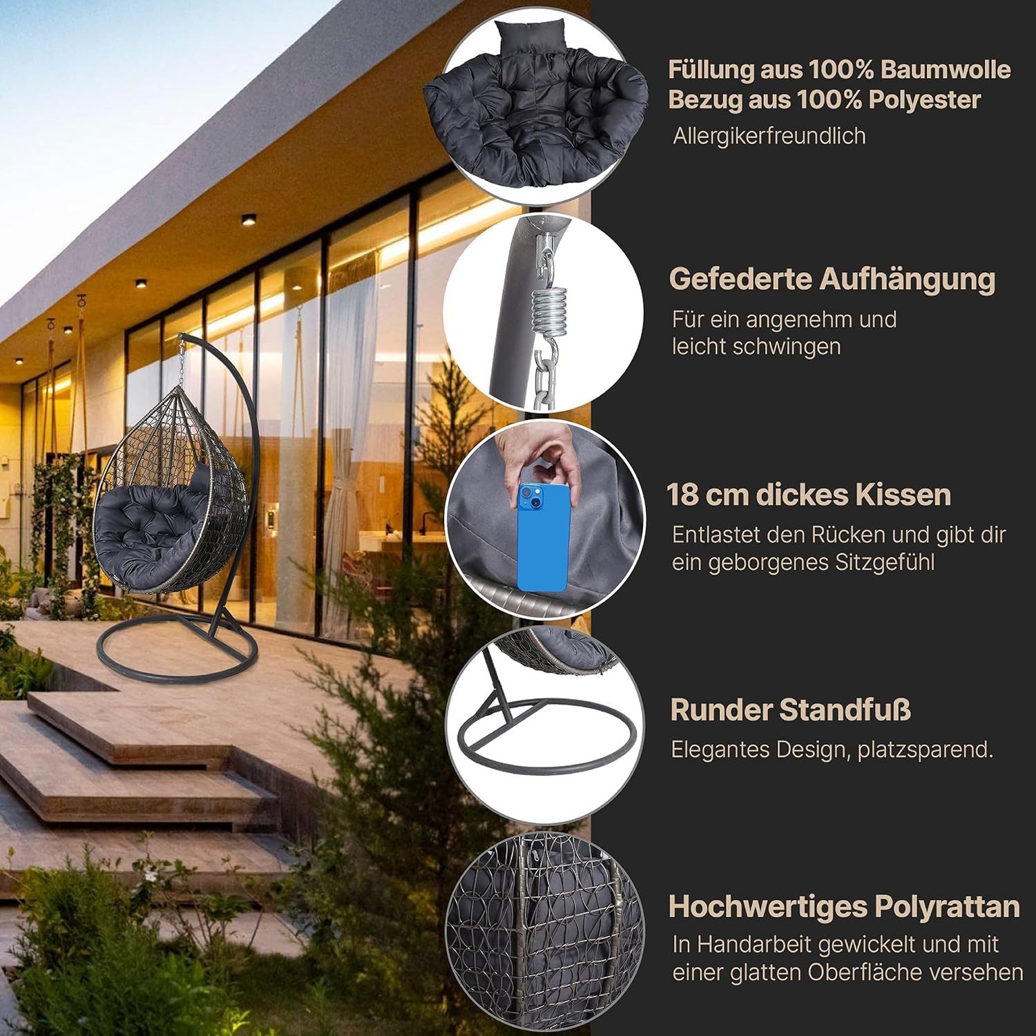 2mGoods Hängestuhl Luxuriöser Hängesessel mit Gestell günstig online kaufen