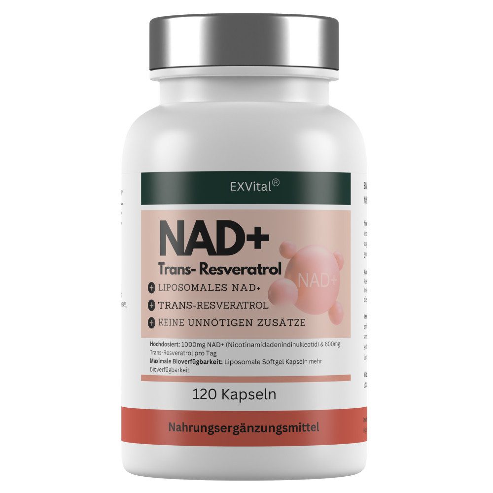 NAD+ Kapseln, hochdosiert 1000mg NAD+ & 600mg Trans-Resveratrol Softgelkapseln, 120 g