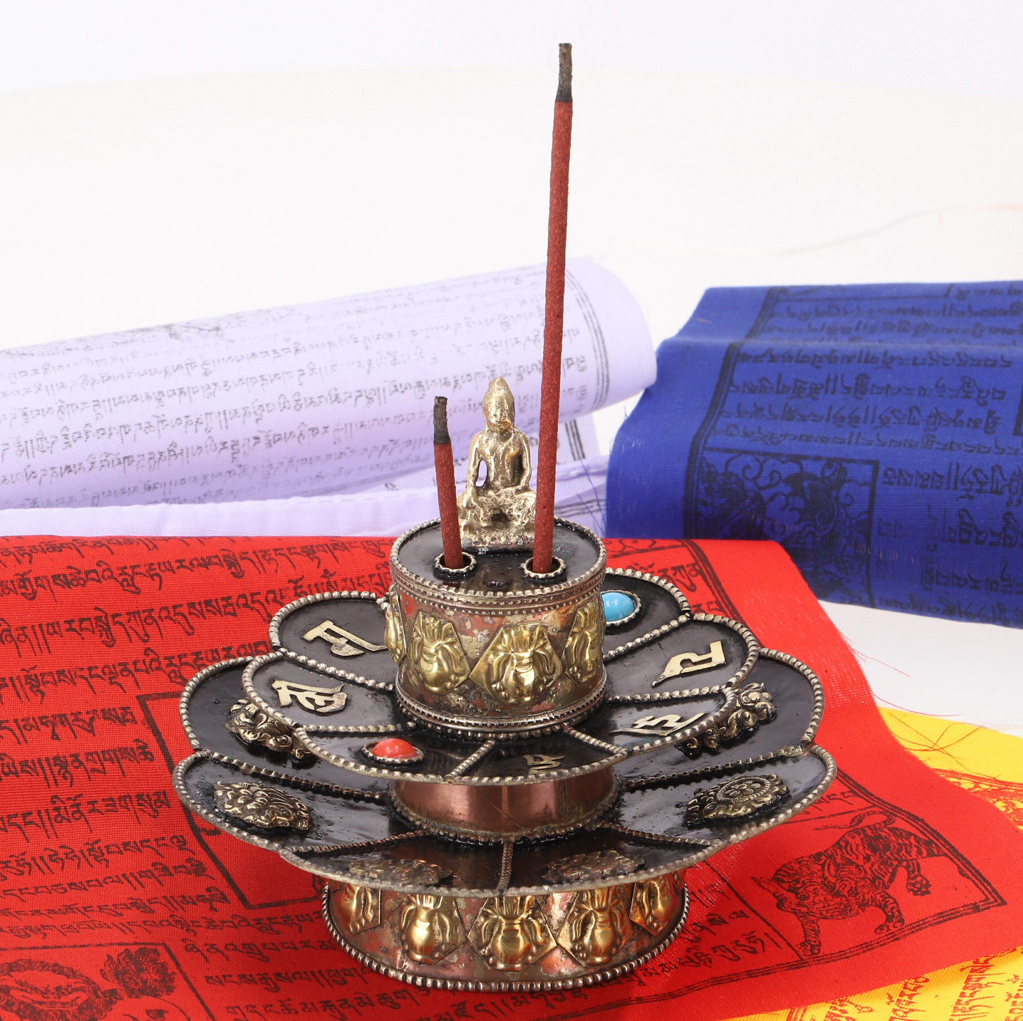 Guru-Shop Räucherstäbchen-Halter Tibetischer Räucherstäbchenhalter, Messing..