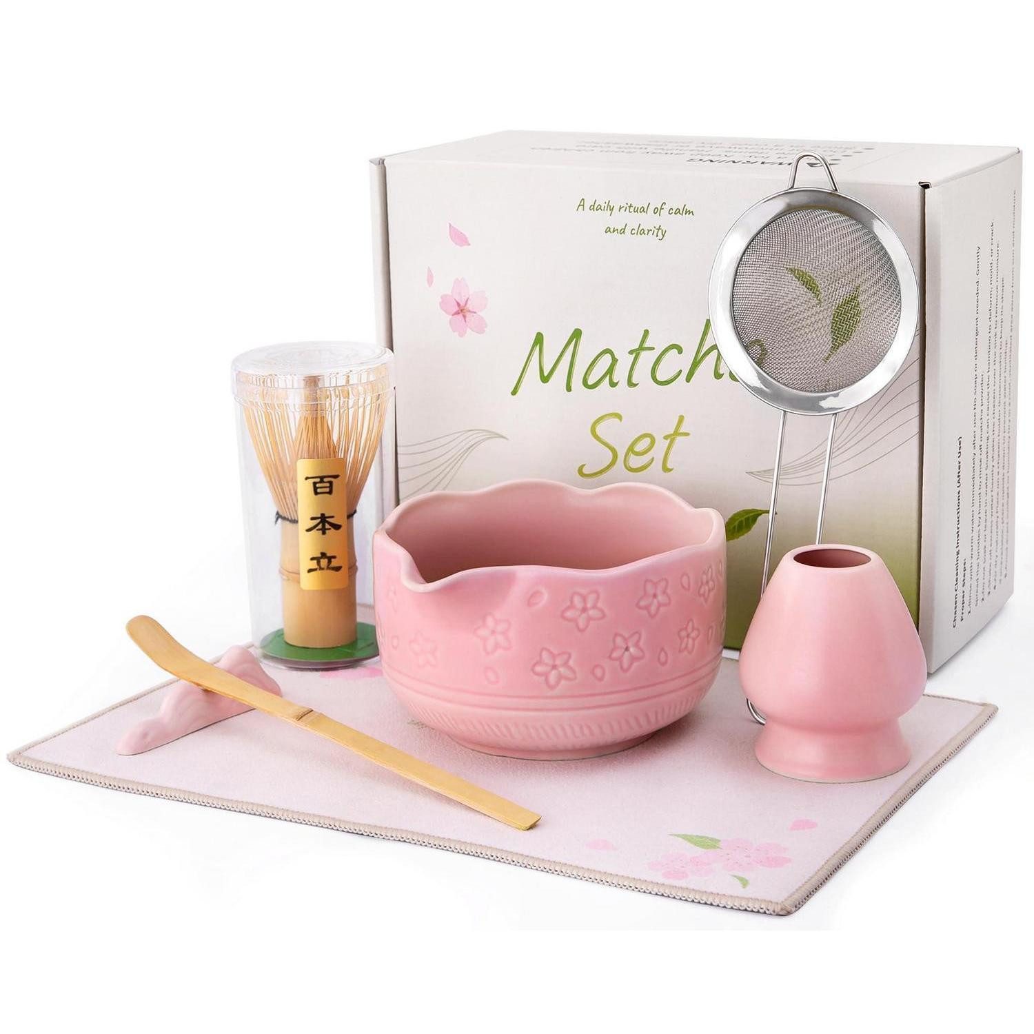 LuxusKollektion Teeservice Matcha Set 7tlg. Rosa Sakura Schale