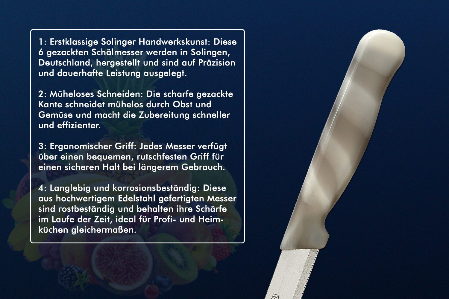 SMI Obstmesser 6 Stück Solingen Schälmesser Wellenschliff Küchenmesser Gemüsemesser – Bild 5 von 5