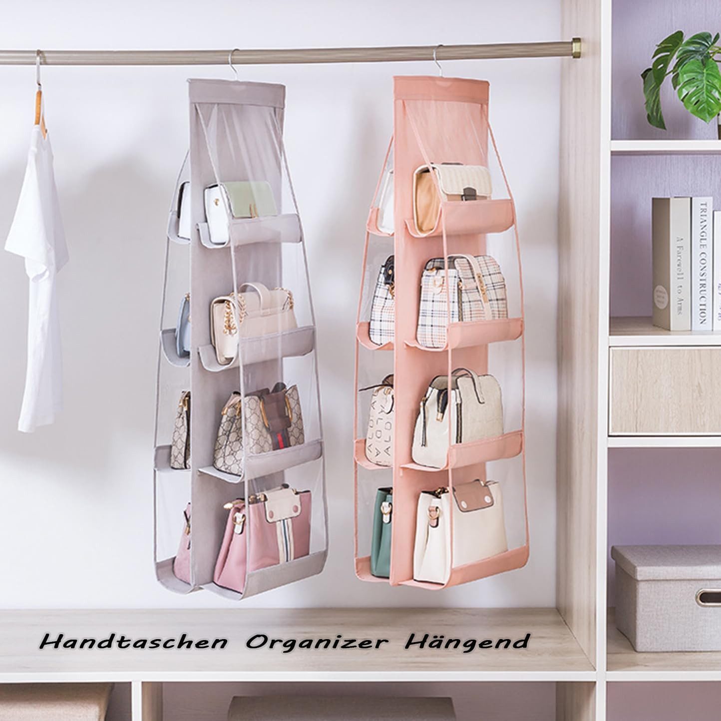 FELIXLEO Hängeregal Handtaschen Organizer Hängeregal Kleiderschrank 8 Taschen – Bild 3 von 5