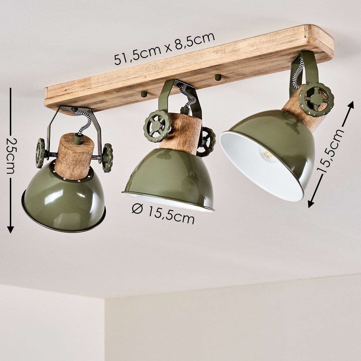 hofstein Deckenleuchte »Cotes« im aus Grün/Weiß/Braun, verstellbaren Design ohne Deckenlampe in Retro/Vintage Leuchtmittel, 3xE27, Spot mit Strahlern, Metall/Holz