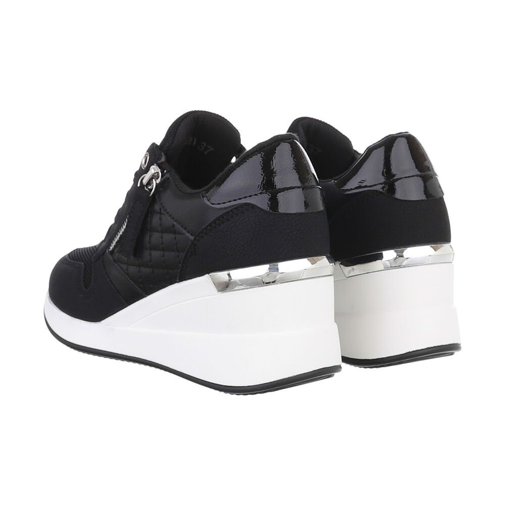 Ital-Design Damen Low-Top Freizeit Sneaker Keilabsatz/Wedge Sneakers Low in Schwarz