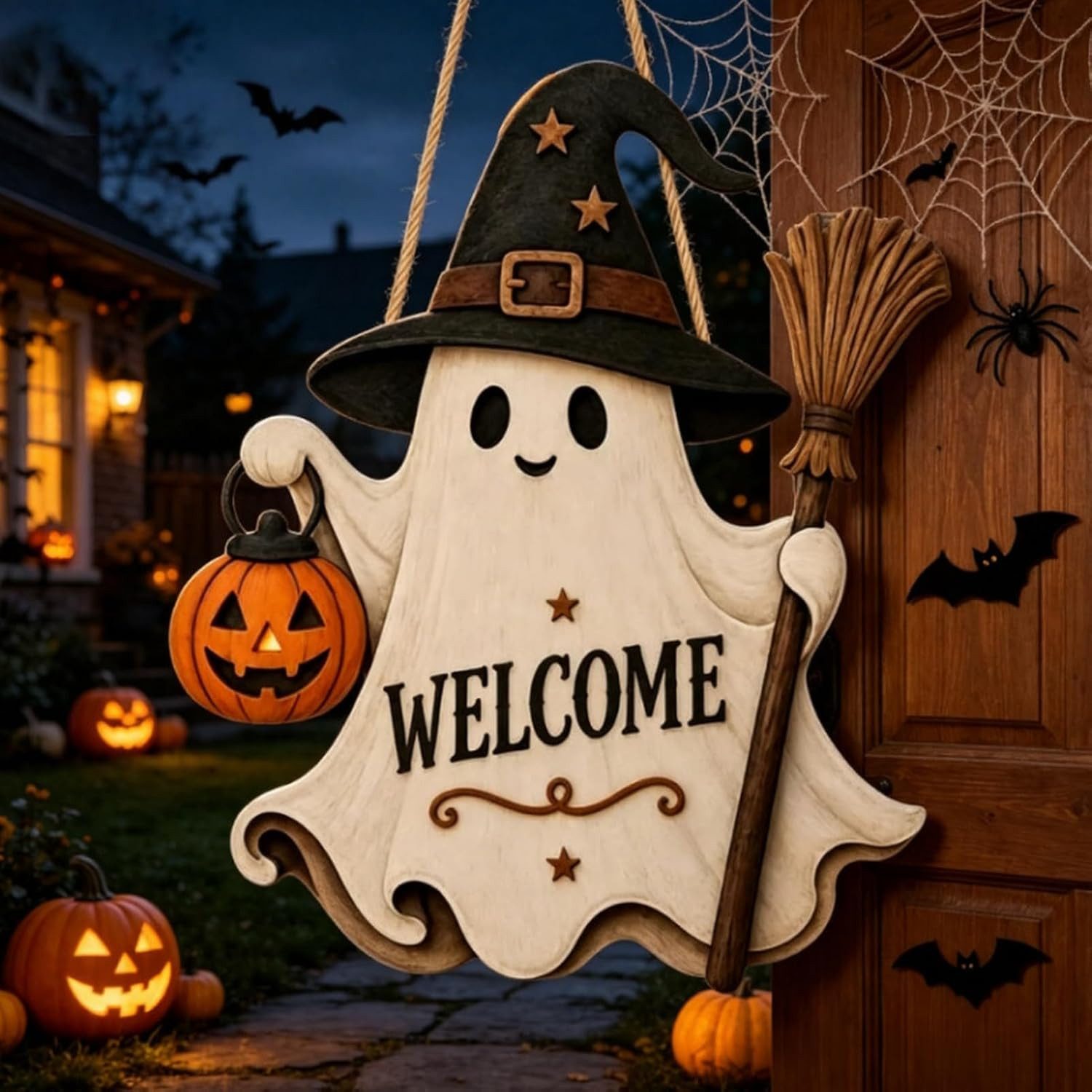 Bomiclss Hängedekoration Geistergruß Türschild, Niedliches Halloween Geister Schild, Halloween – Bild 5 von 5