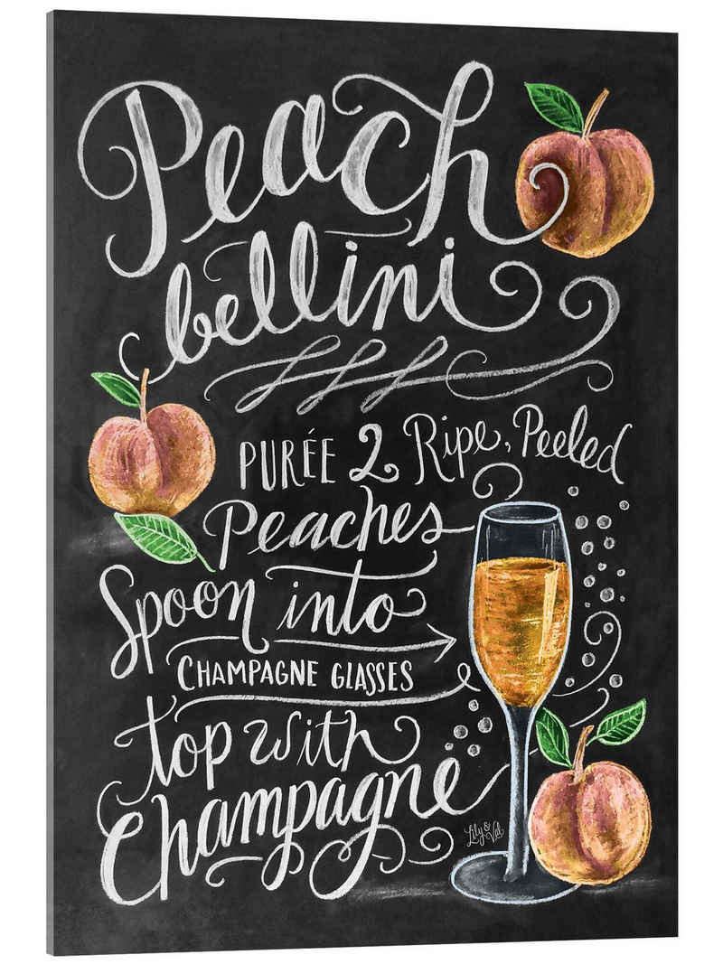 Posterlounge Acrylglasbild Lily & Val, Peach Bellini Rezept (Englisch), Küche Modern Illustration