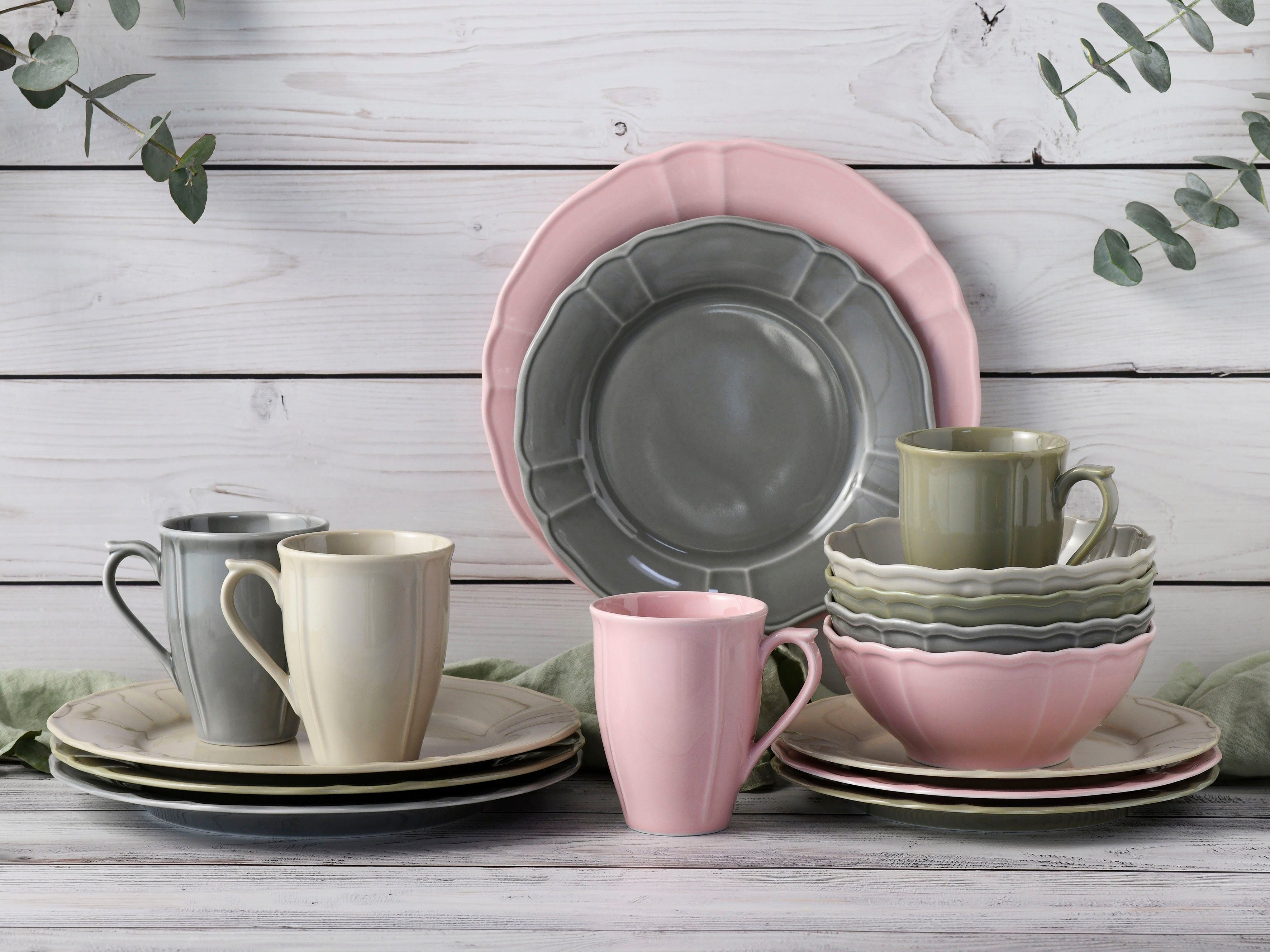 Teile, Landhausstil, colors Flora Porzellan, 4 im Form (16-tlg), Service, Kombiservice Geschirr-Set 4 Personen 16 für Personen, CreaTable traditionelle