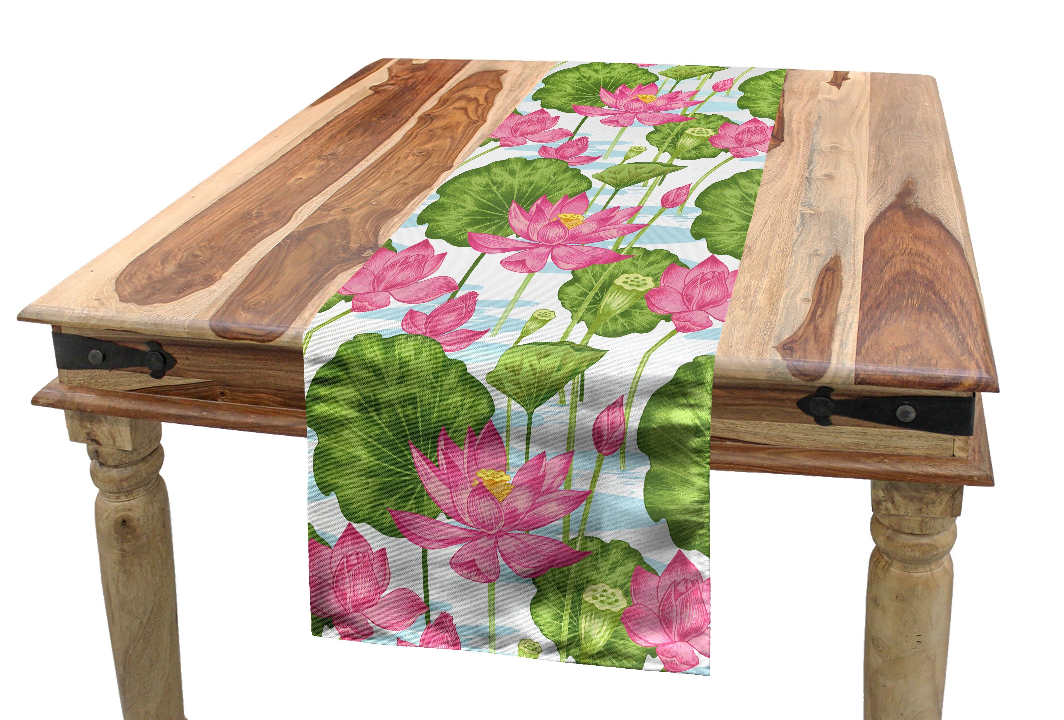 Abakuhaus Tischläufer Esszimmer Küche Rechteckiger Dekorativer Tischläufer, Lotus Japanese Nature Scene