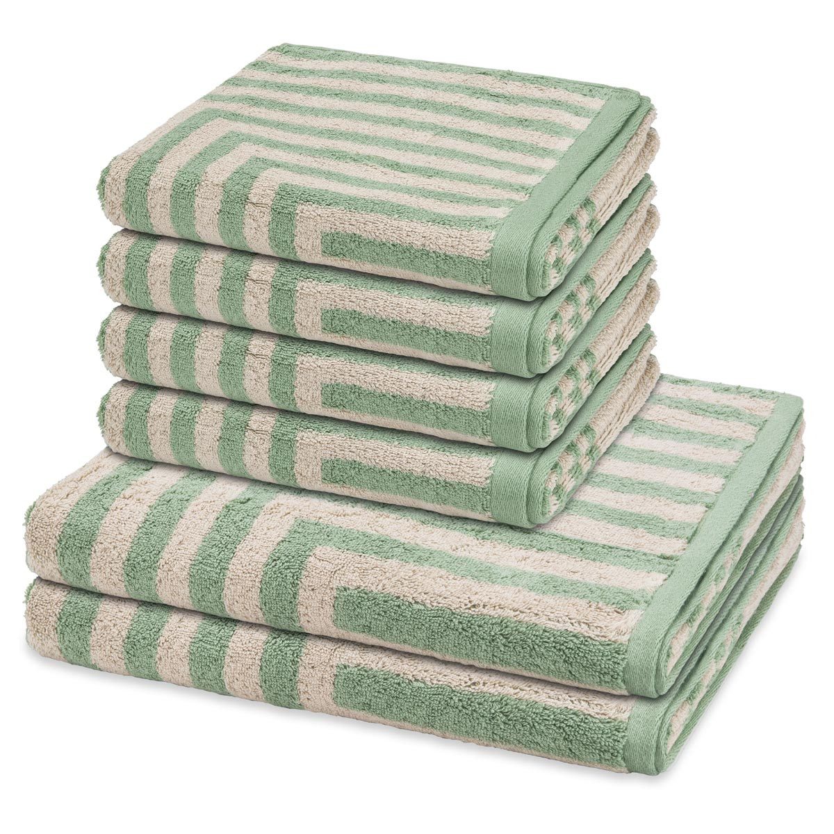 ROSS Handtuch Set Grafik, Frottee (Spar-Set, 6-St), 4 X Handtuch 2 X Duschtuch im Set - Baumwolle - Saugstark