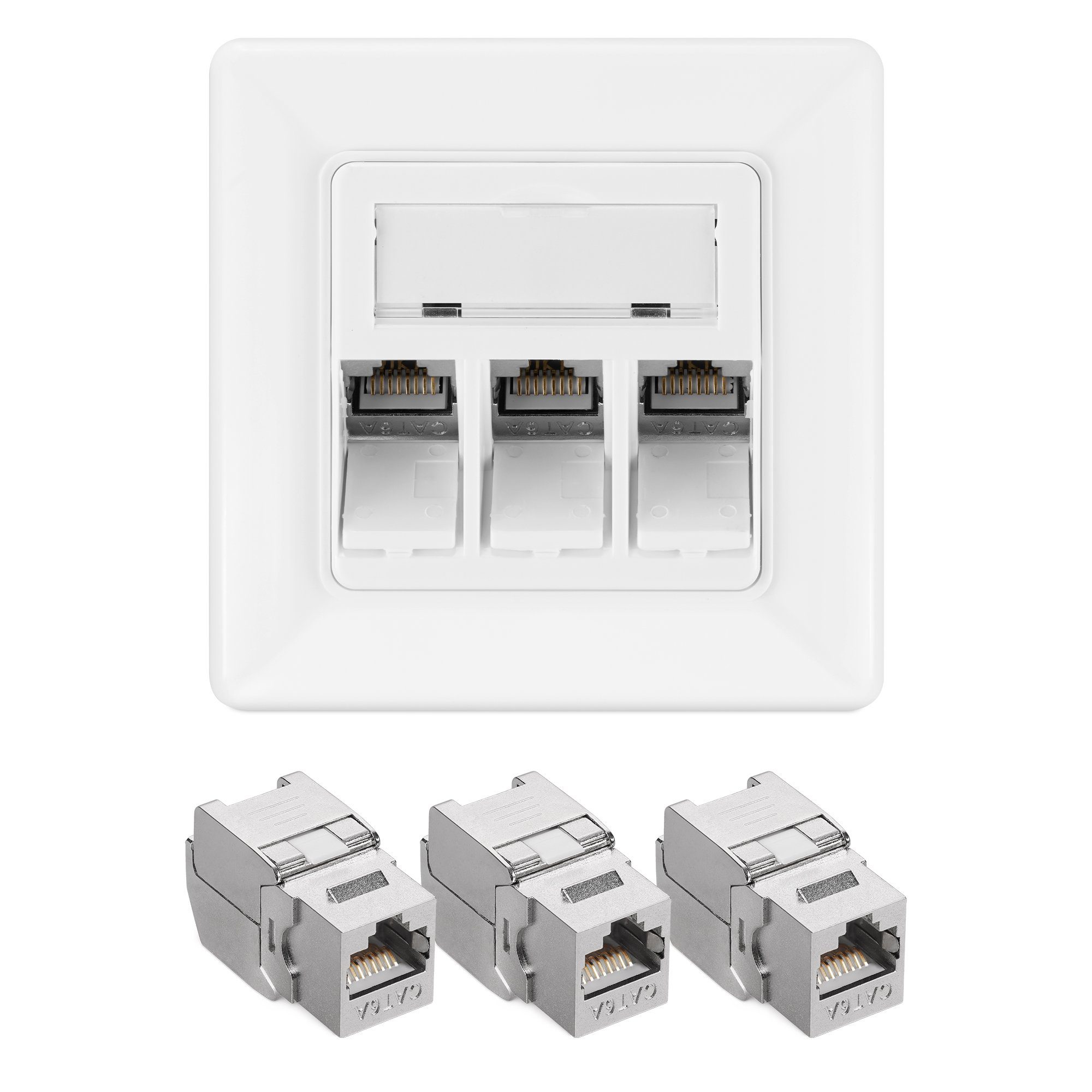 Keystone Dose Modul Set - 3x Modul, 1x Netzwerkdose - CAT 6A Netzwerk-Adapter
