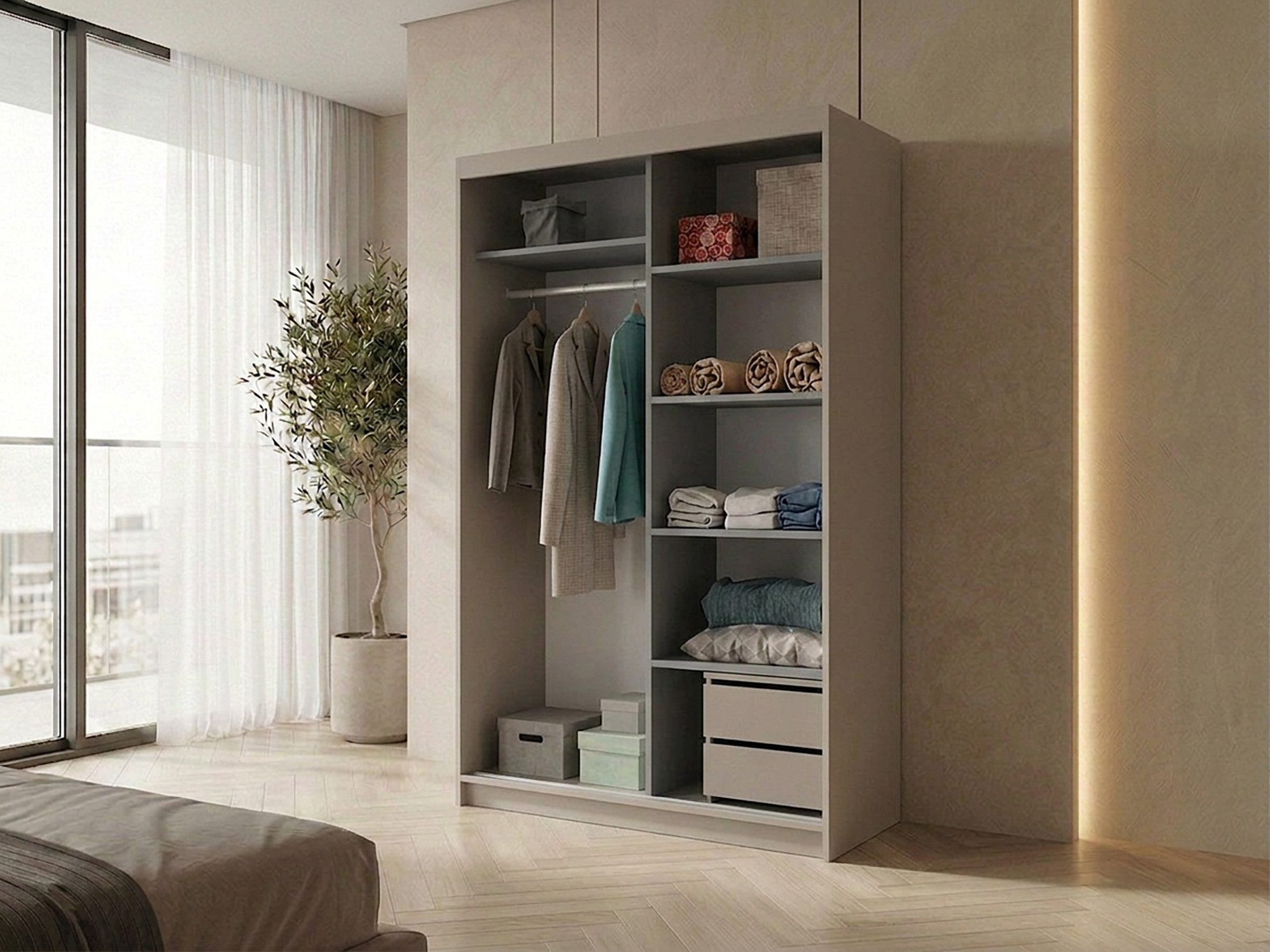 Beautysofa Kleiderschrank HELA moderner Kleiderschrank mit Spiegel (Schiebetürenschrank mit Kleiderstange und Regalböden, Schrank für Schlafzimmer, Flur & Ankle – Bild 3 von 5