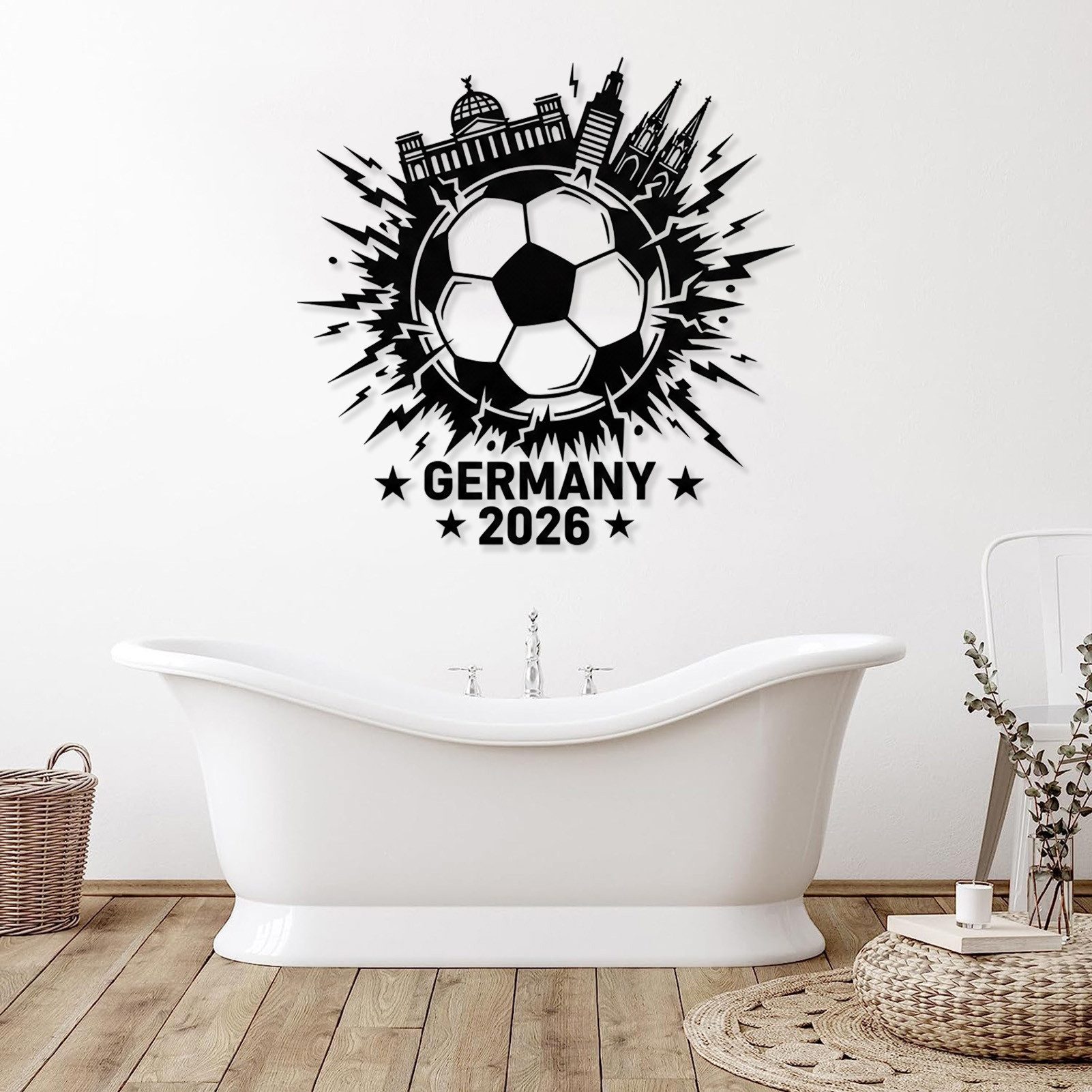 Jumpeak Wanddekoobjekt Deutschland 2026 WM Wanddeko,FIFA,Fußballkunst,Stadt Wahrzeichen Dekor, Metall, 4 Farben, WM-Souvenir, Fußballfan-Geschenk, 53×53cm