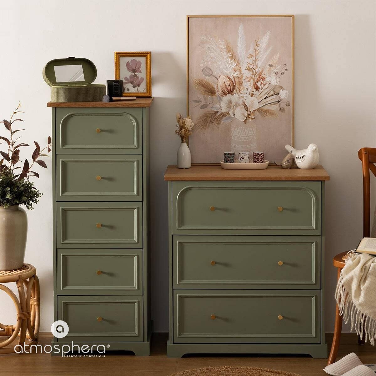 Atmosphera Créateur d'intérieur Stauraumschrank Kommode mit 3 Schubladen MOHEA, salbeigrün, 72 x 39 x 81 cm