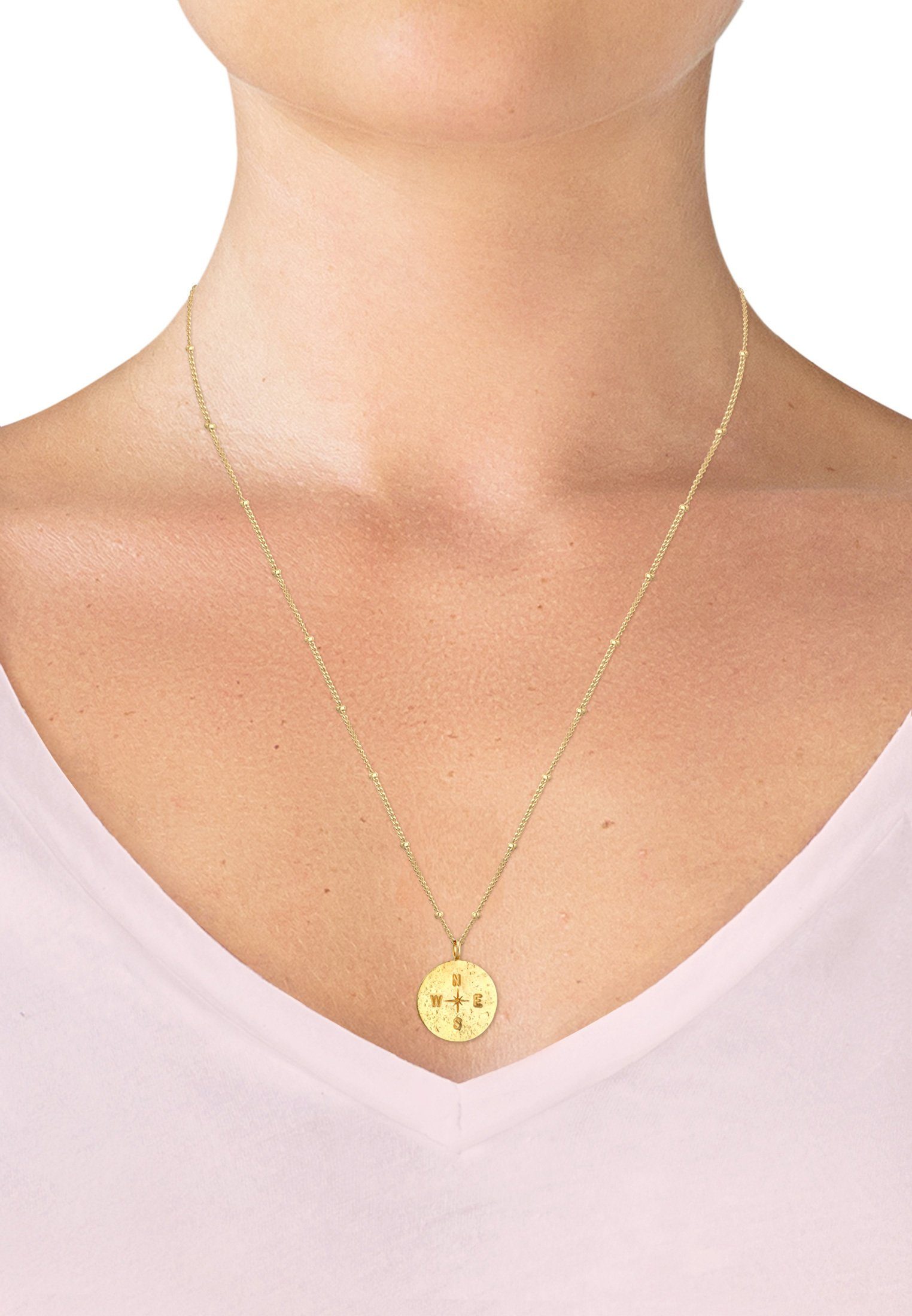 Elli Kette mit Anhänger Kompass Plättchen Vintage Antik 925 Silber