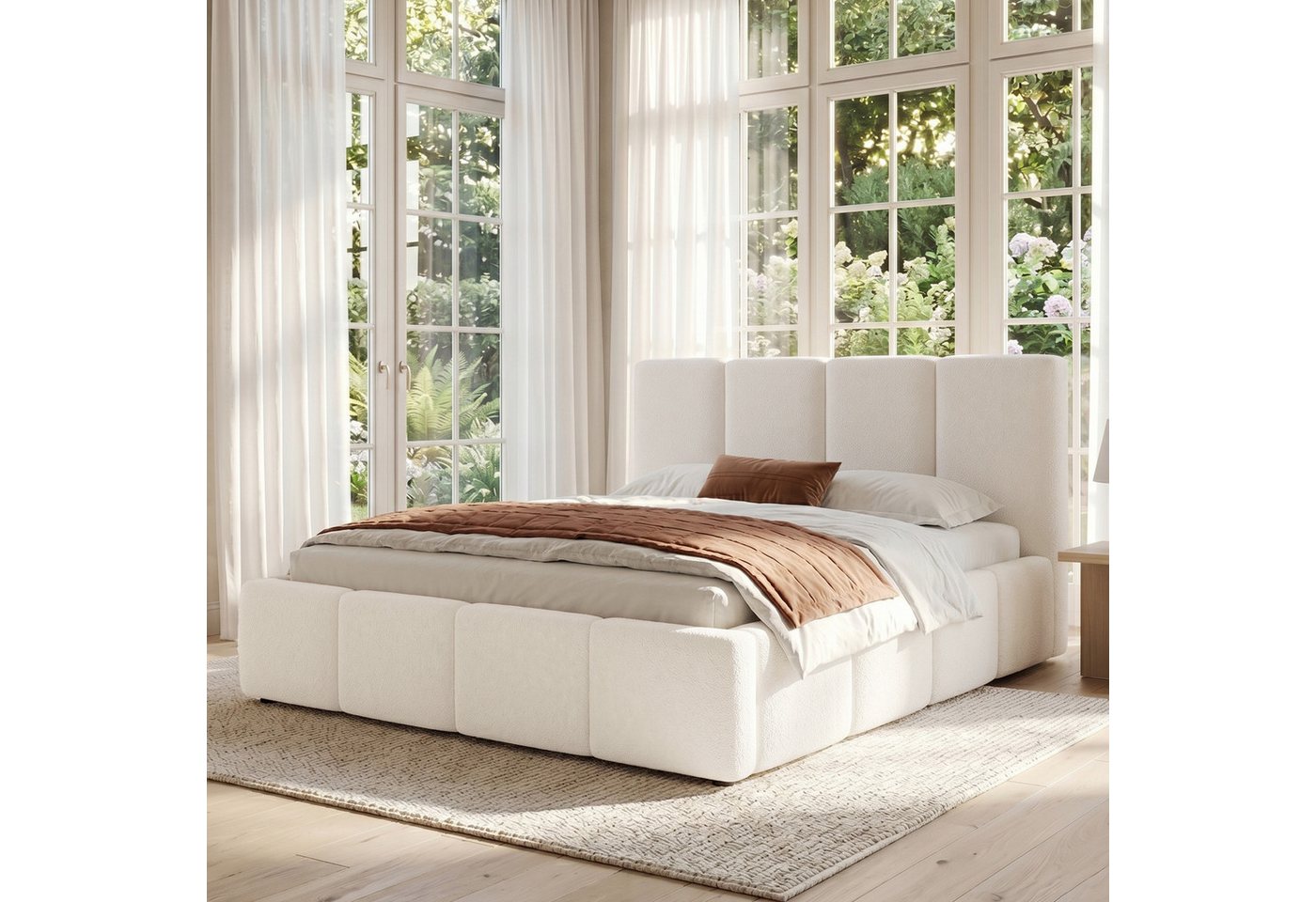 Flieks Polsterbett, Doppelbett 160x200cm mit Lattenrost und gepolstertem Kopfteil