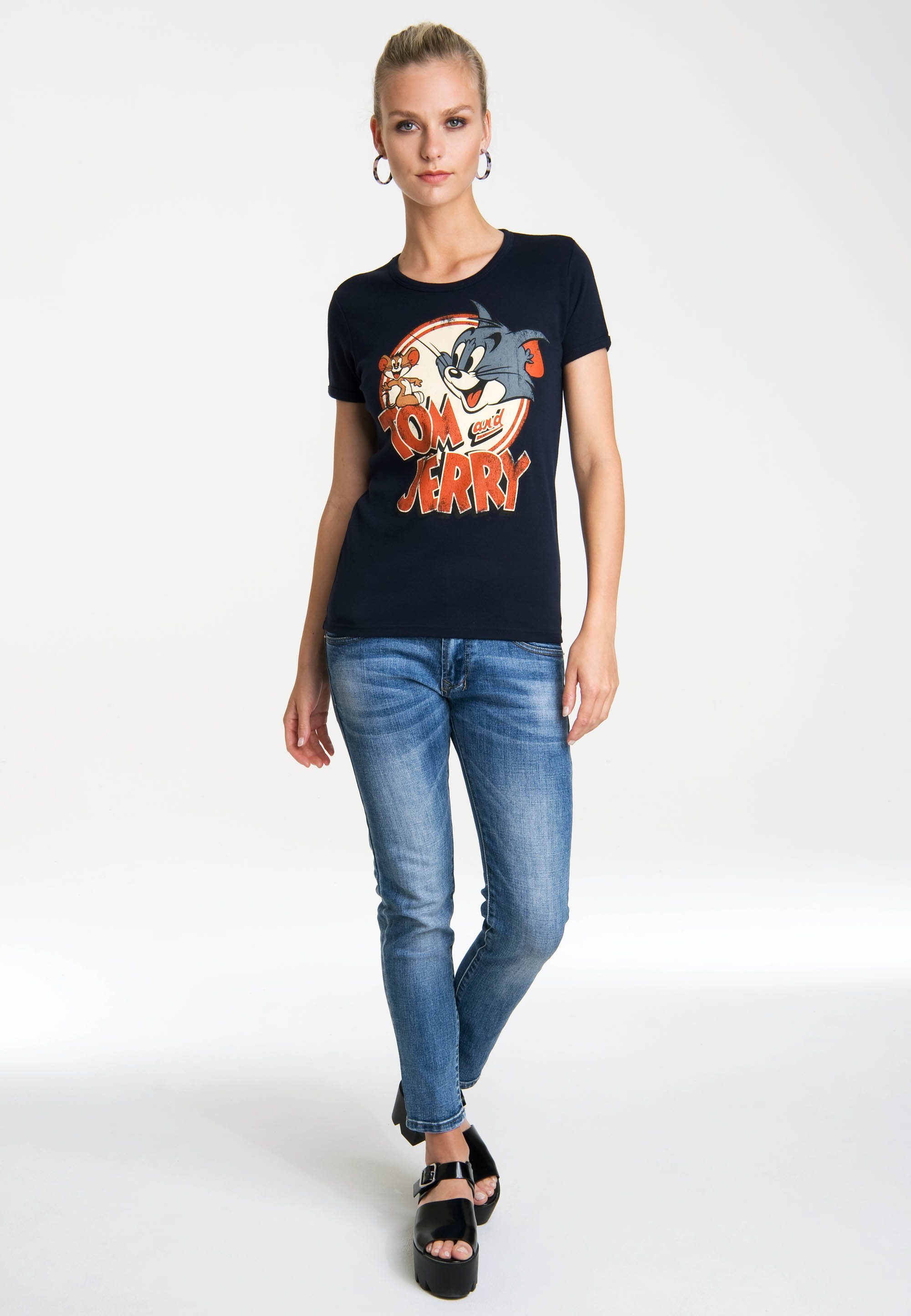 LOGOSHIRT T-Shirt Tom Originaldesign schwarz Jerry mit & lizenziertem