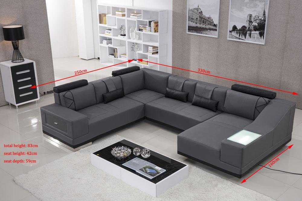 JVmoebel Ecksofa Ecksofa Ledersofa in Form Couch, Wohnlandschaft U Made XXL Europe Sofa Big
