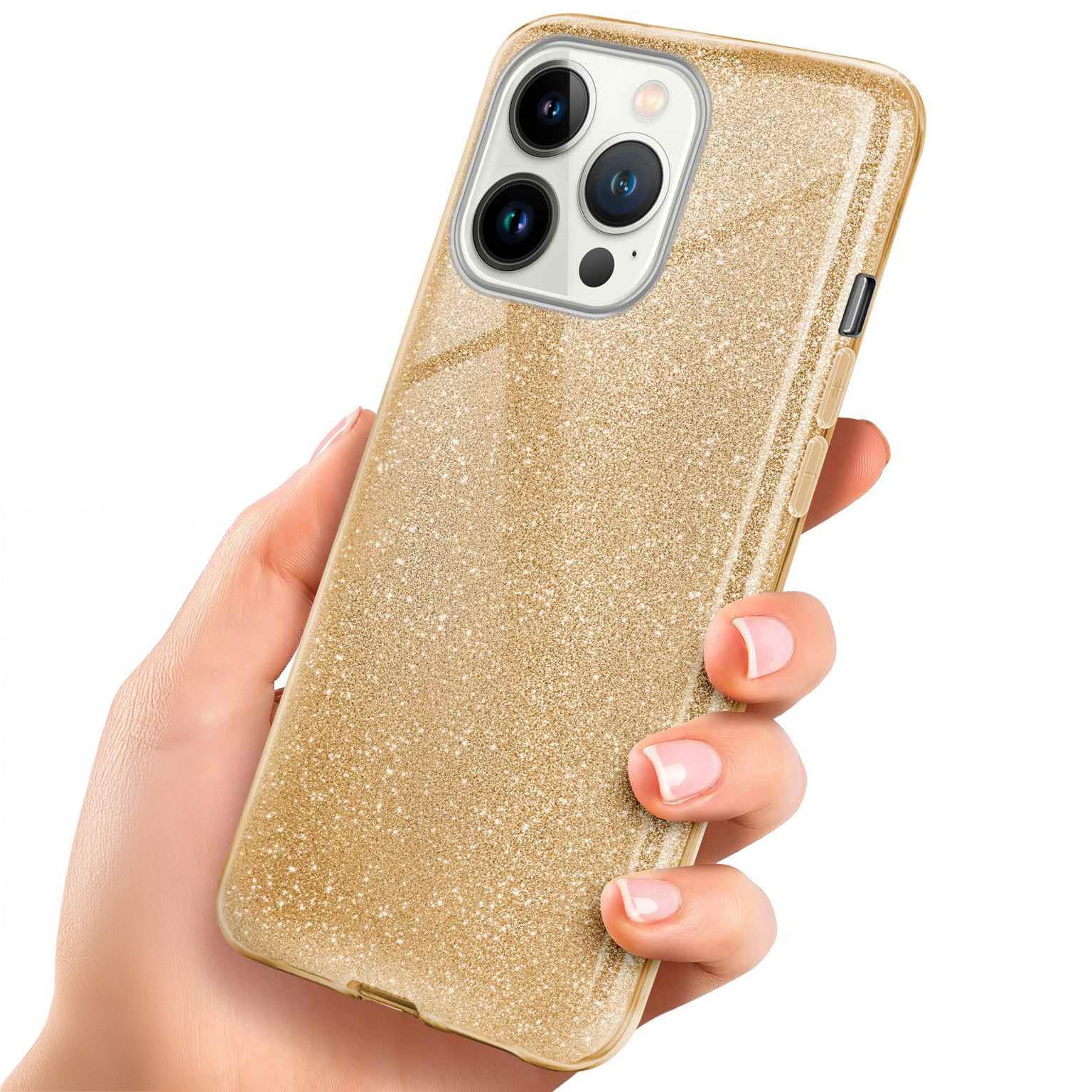 ONEFLOW Handyhülle für iPhone 13 Pro Max Glitzer Hülle Glitter Case Gold 6,7 Zoll, Hülle Glitzernd Dünne Schutzhülle mit Kameraschutz Frauen Glitzerhülle