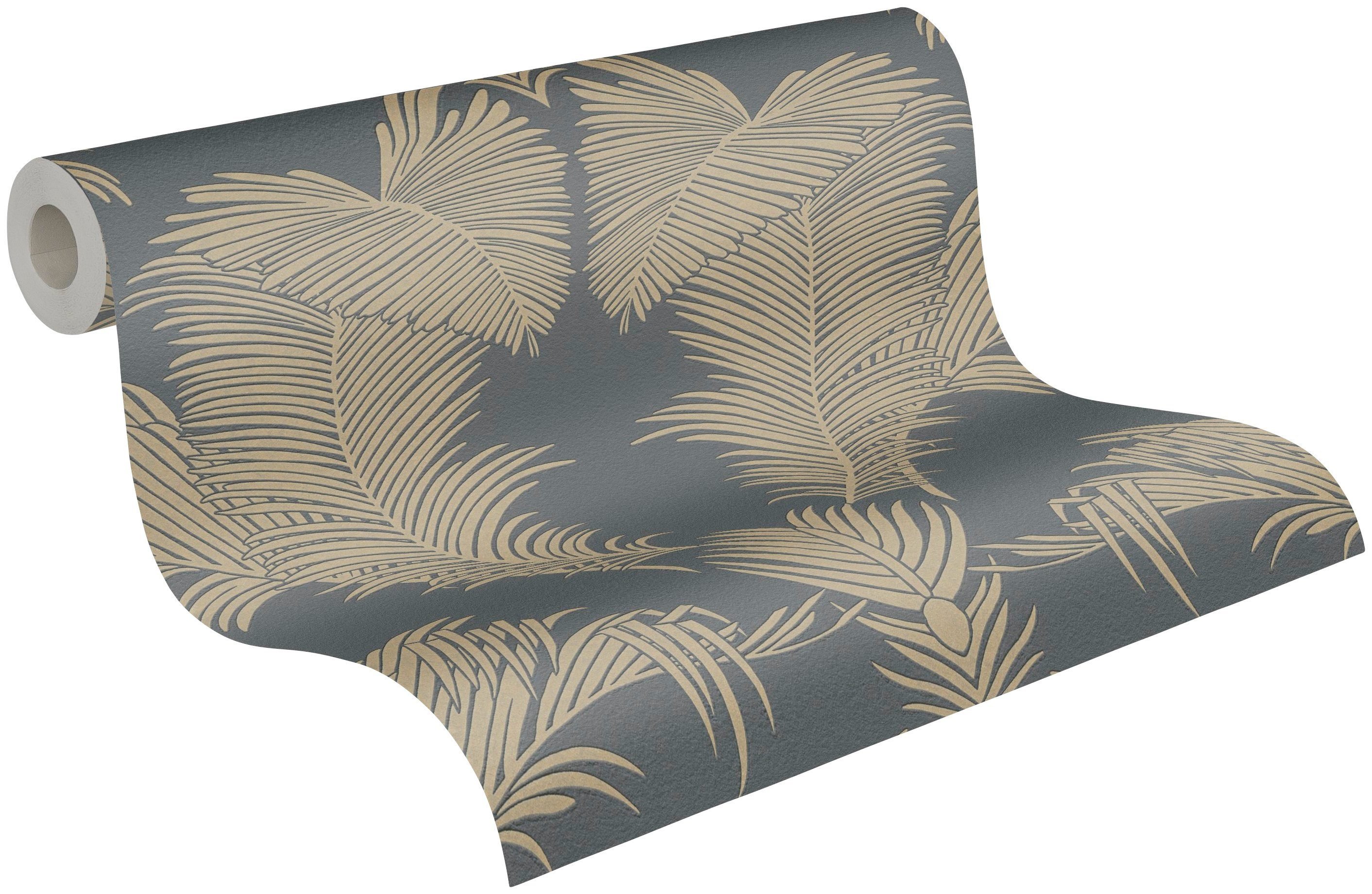 A.S. Création Vliestapete Trendwall, botanisch, Tapete Glänzend Dschungeltapete Palmen metallic/schwarz tropisch, floral