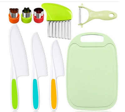 Blusmart Kinderkochmesser Küchenmesser Set mit Gemüse Ausstechformen, Schneidebrett, Kinder Sicherheit Kochmesser Küchenmesser Set