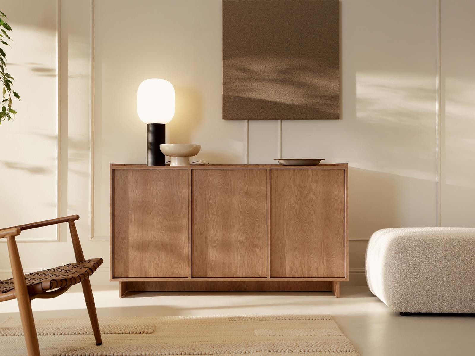 Compleo Kommode japandi KELLOS, Sideboard mit 3 Türen, Minimalistisches Design