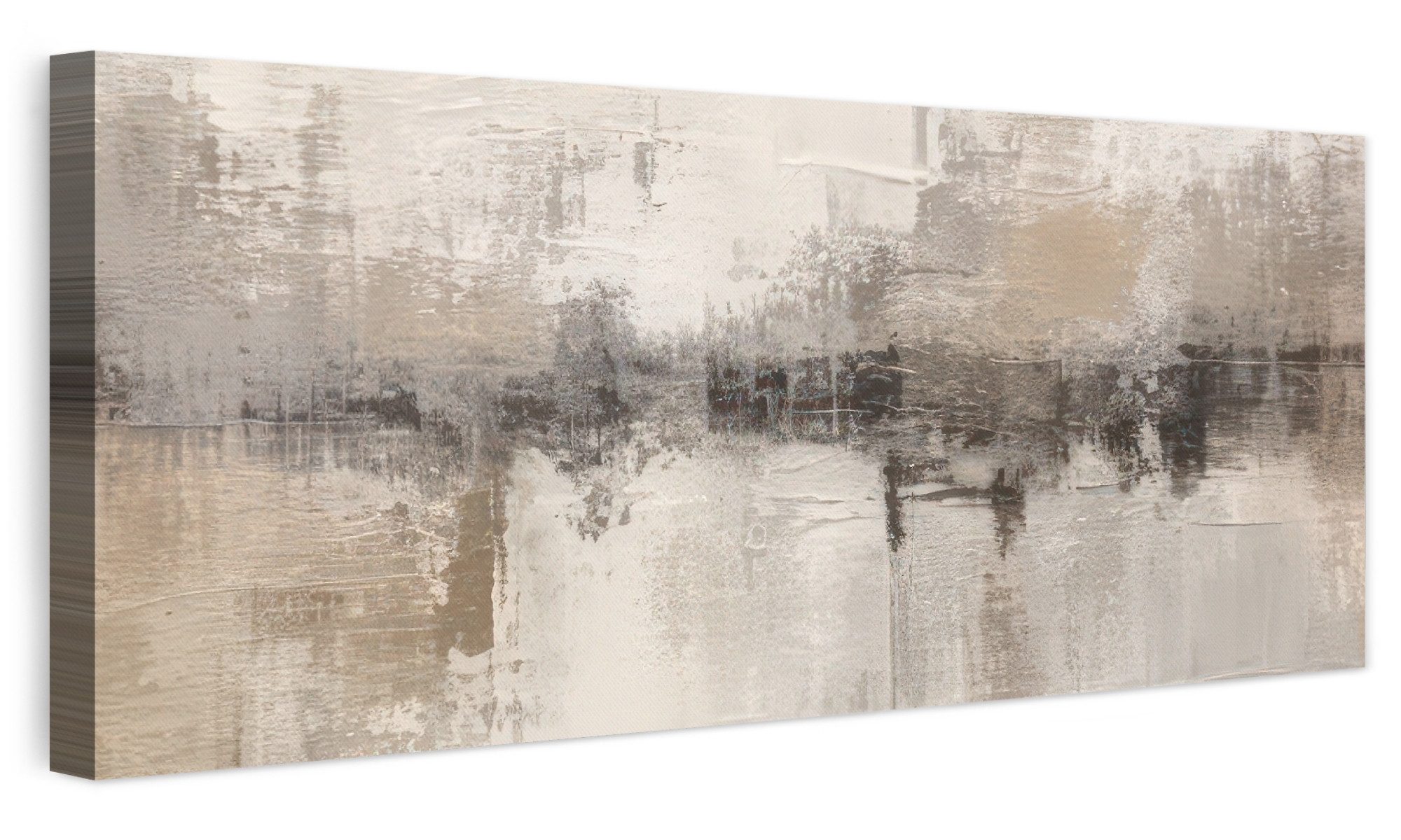OneMillionCanvasses® Leinwandbild Panorama Moderne Kunst - Abstrakt - Beige, Fotodruck (1 St), Wandbild, Deko Schlafzimmer Wohnzimmer Flur …