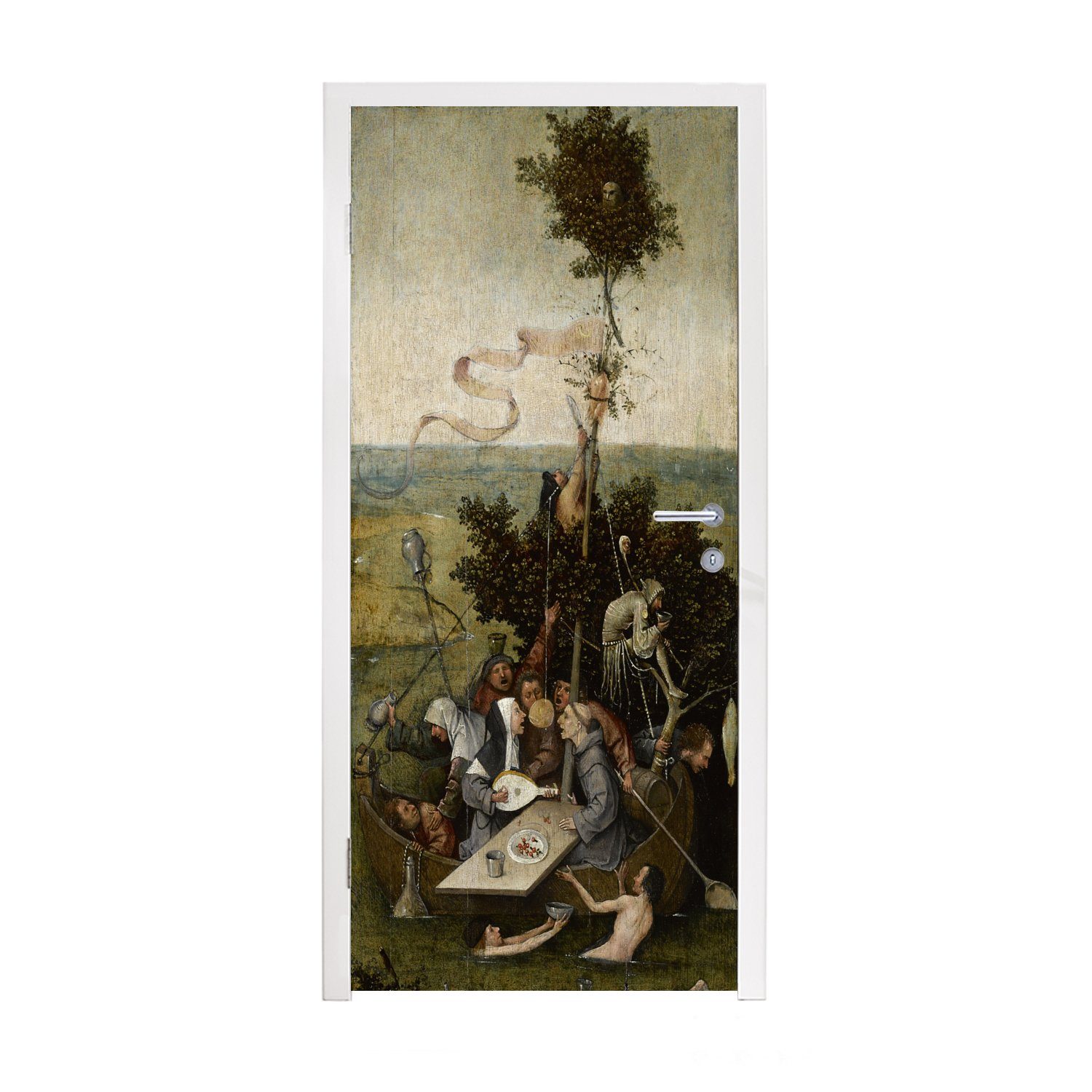 MuchoWow Türtapete Schiff der Narren - Gemälde von Hieronymus Bosch, Matt, bedruckt, (1 St), Fototapete für Tür, Türaufkleber, 75x205 cm