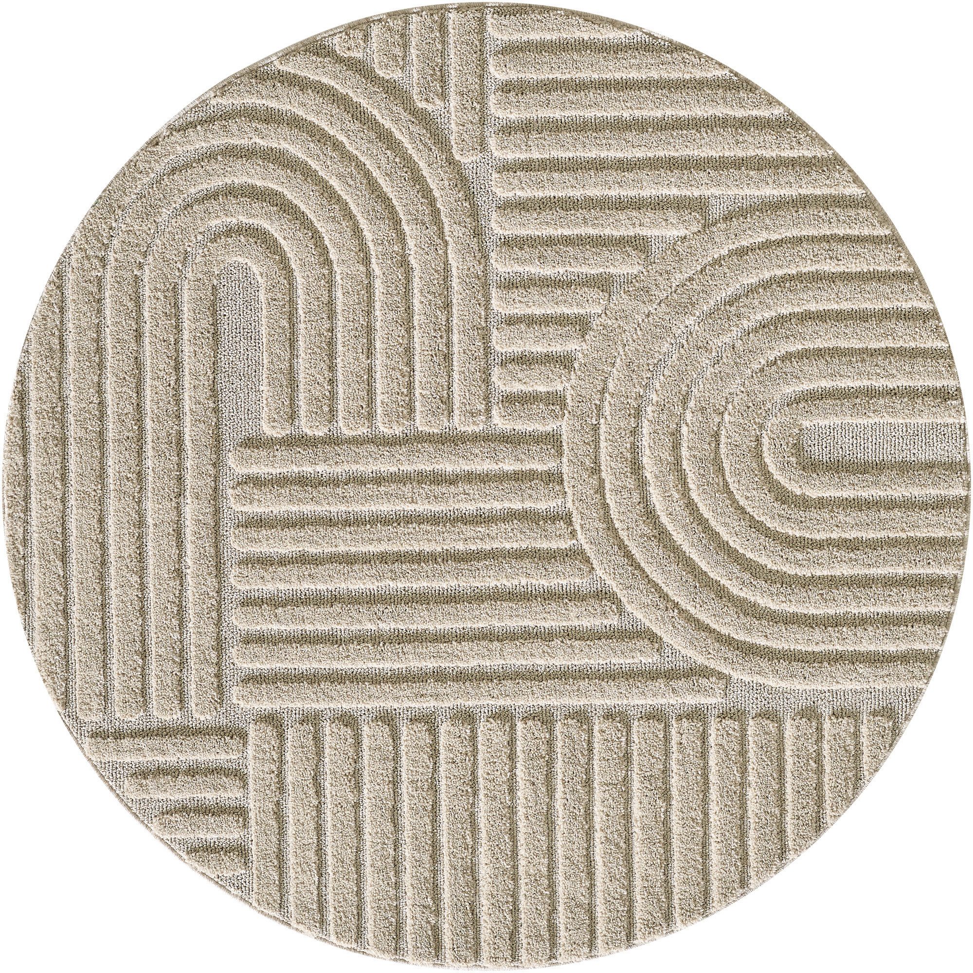 Teppium Teppich Boho-Design, Rund, Höhe: 20 mm, Teppich Wohnzimmer Skandinavisches Boho Teppich Hoch-Tief Effekt