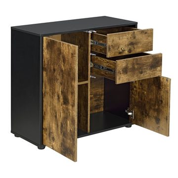 en.casa Sideboard, »Paarl« Kommode, 2 Türen, Schwarz/Eiche Dunkel