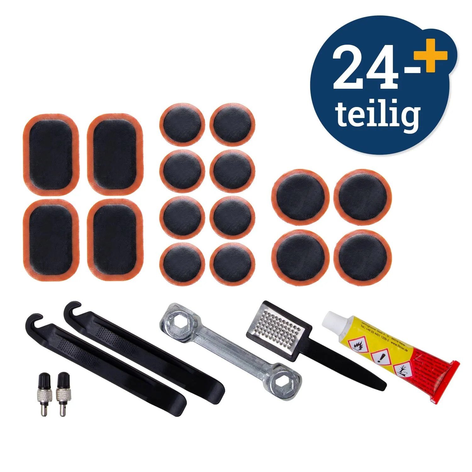 Diedrich Filmer GmbH Fahrrad-Reparaturset 24 tlg. Fahrrad Reparatur Set mit Flicken Reifenheber und Werkzeug