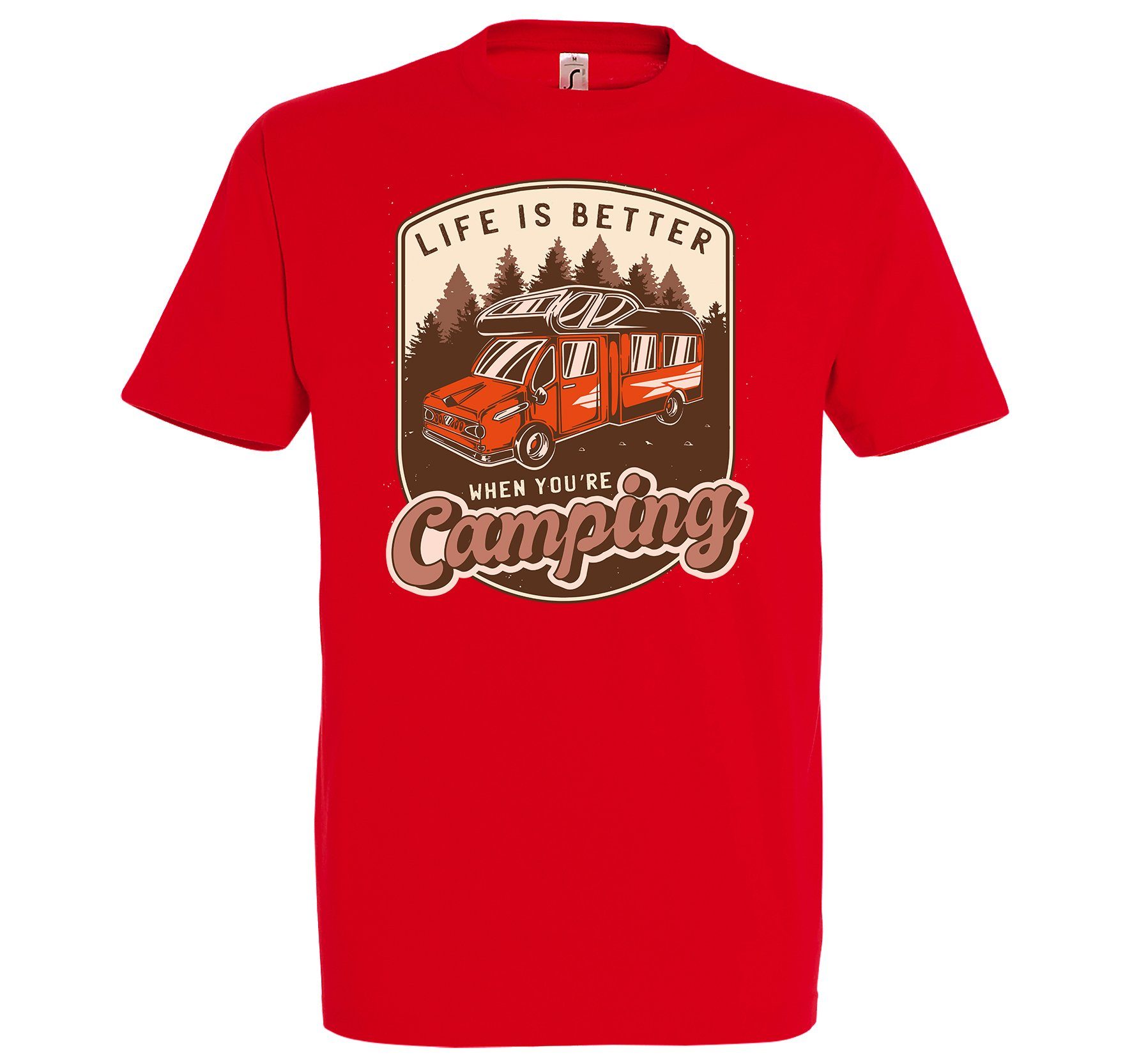 Youth Designz T-Shirt Life Is Better When You´re Camping Herren Shirt mit lustigem Frontprint Rot | T-Shirts