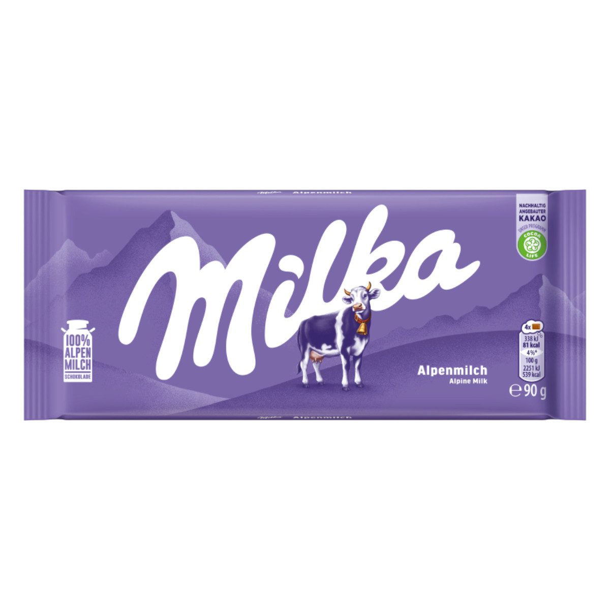 MILKA Schokolade, Milka Alpenmilch Schokolade Klassiker für alle Schokoladen Fans 90g
