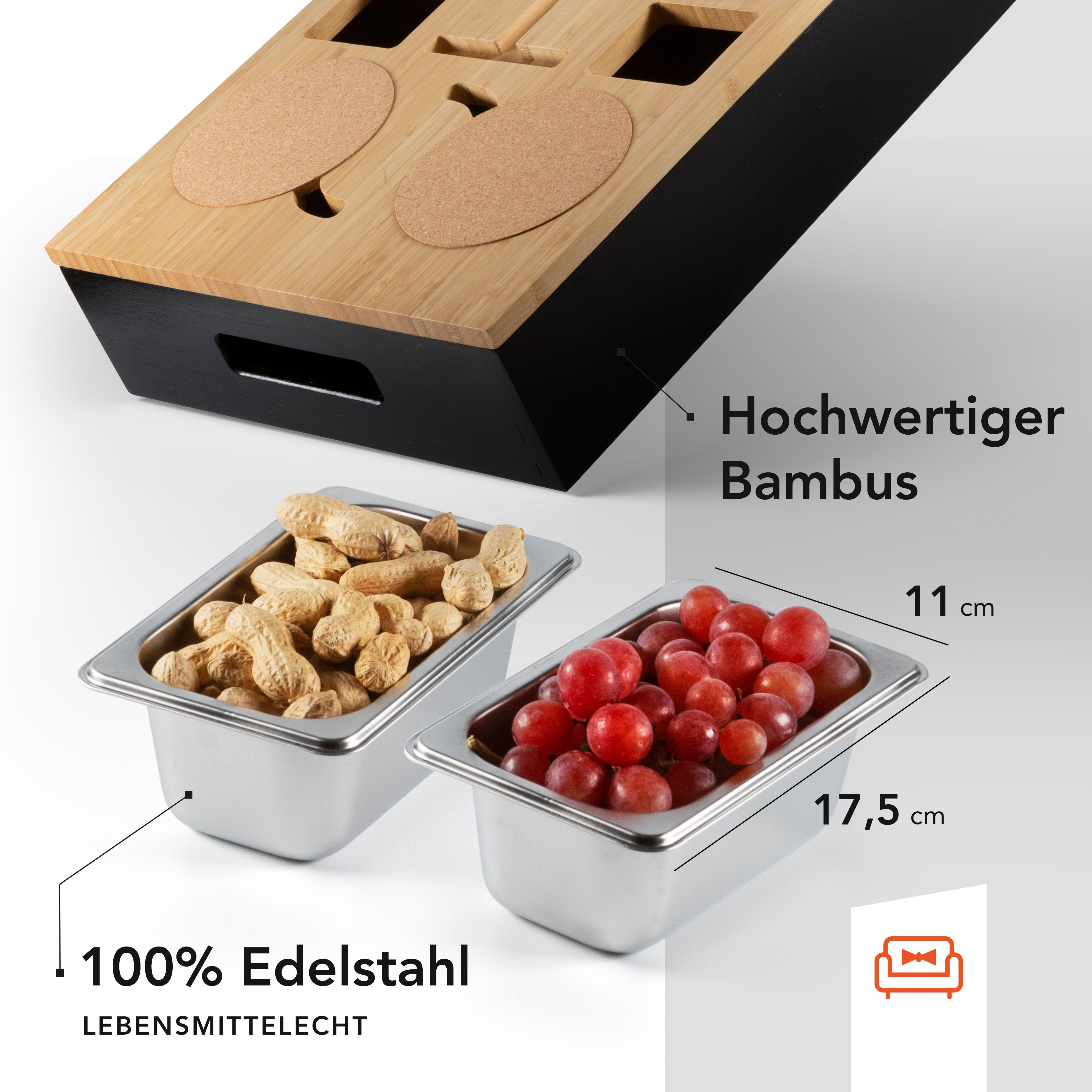 NewHabitat Servierplatte Couchbar Snackbox aus Bambus Personalisierbar inkl. Geschenkbox, Nicht Personalisiert, (Geschenkset, Couchbutler), Perfekt als Geschenk