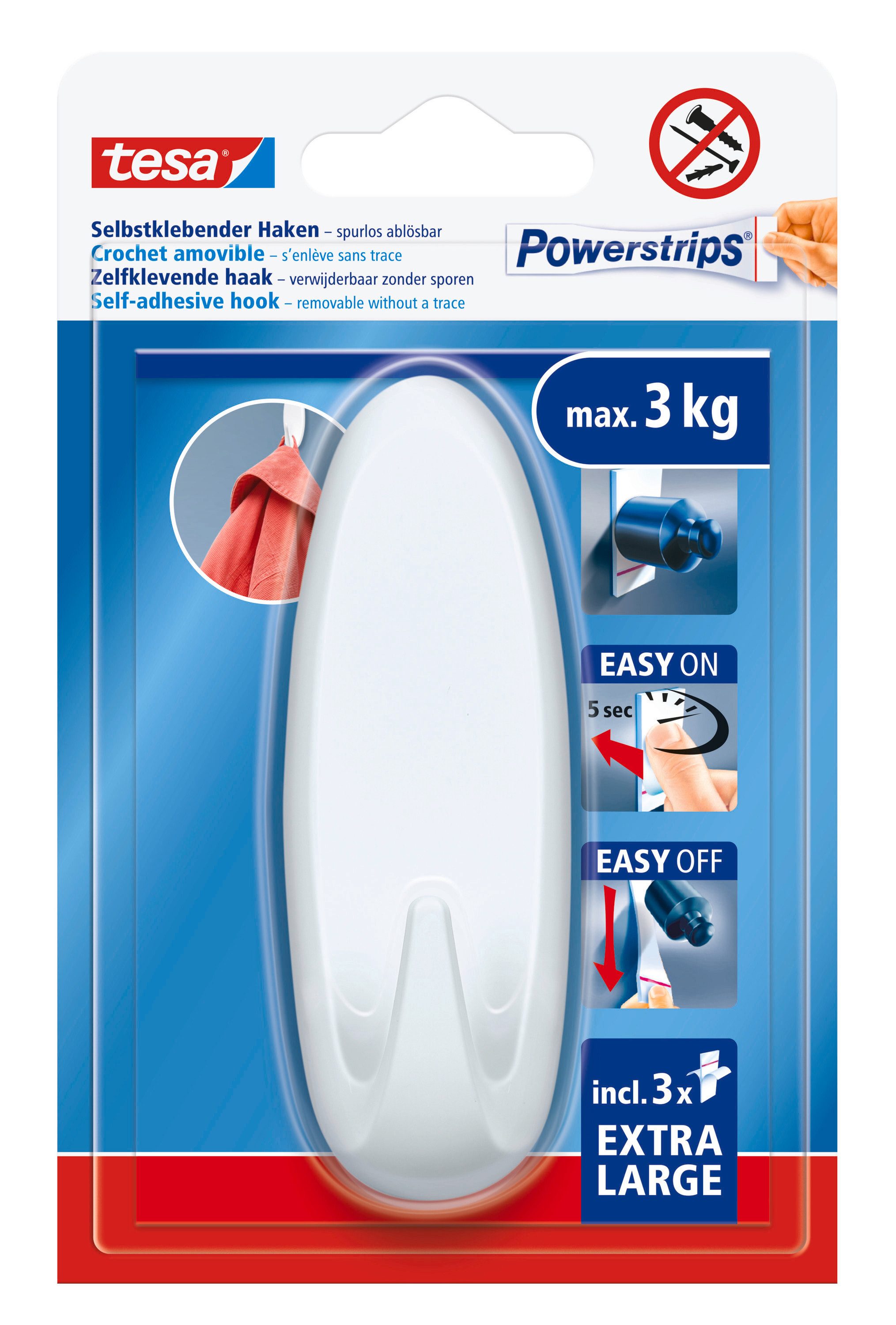 Klebehaken Powerstrips XL Haken Oval - selbstklebend, extra starker Halt