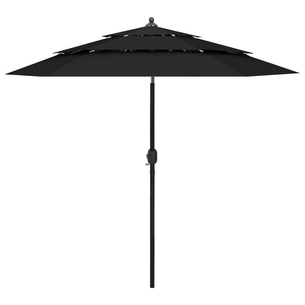 furnicato Sonnenschirm mit Aluminium-Mast 3-lagig Schwarz günstig online kaufen