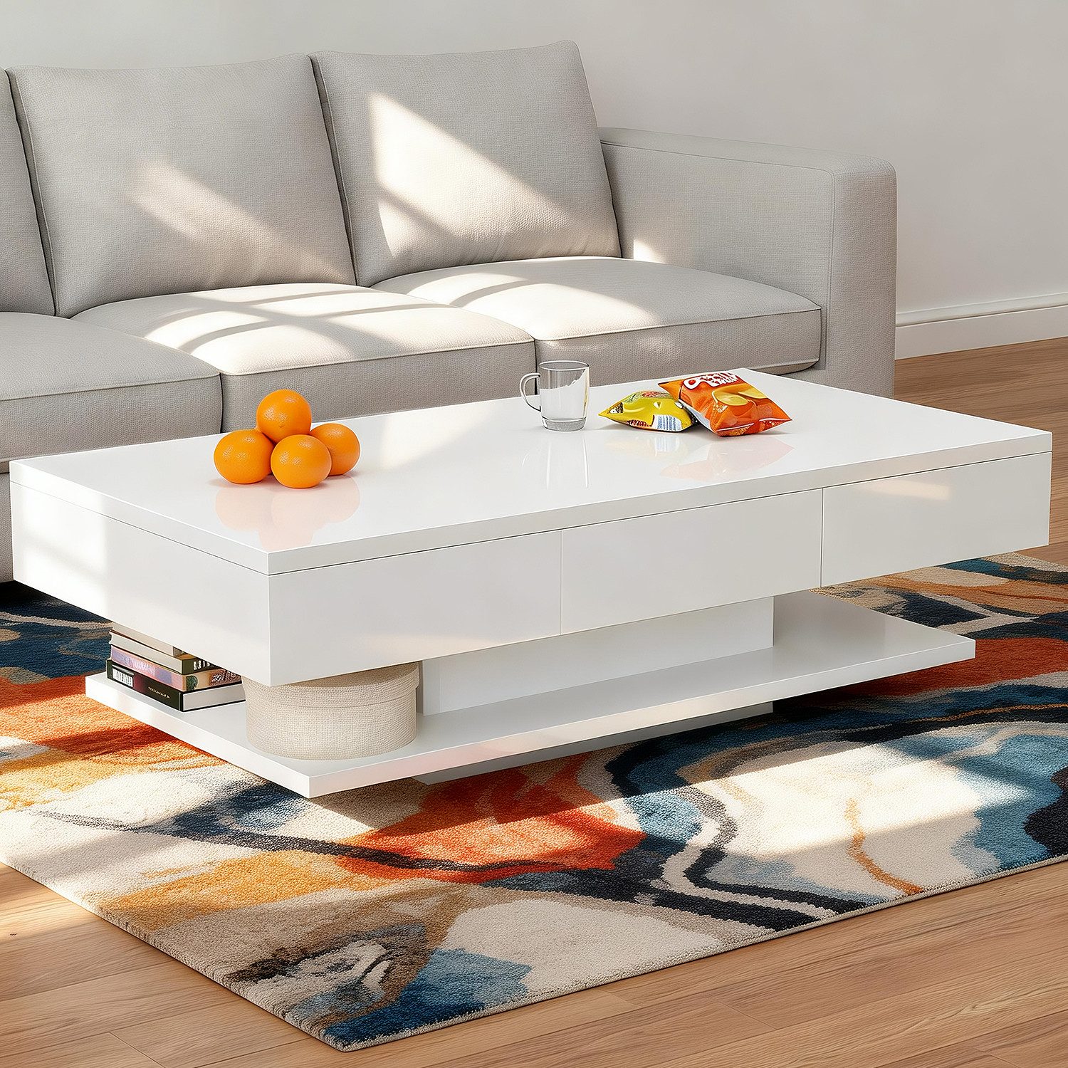 oyajia Couchtisch Wohnzimmertisch mit 2 Schubladen, Wohnzimmertisch Sofatisch Beistelltisch mit 2 Schubladen und Stauraum
