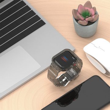 Wigento Smartwatch-Armband Für Apple Watch Ultra 1 + 2 49mm Armband mit Gehäuse Transparent/Black