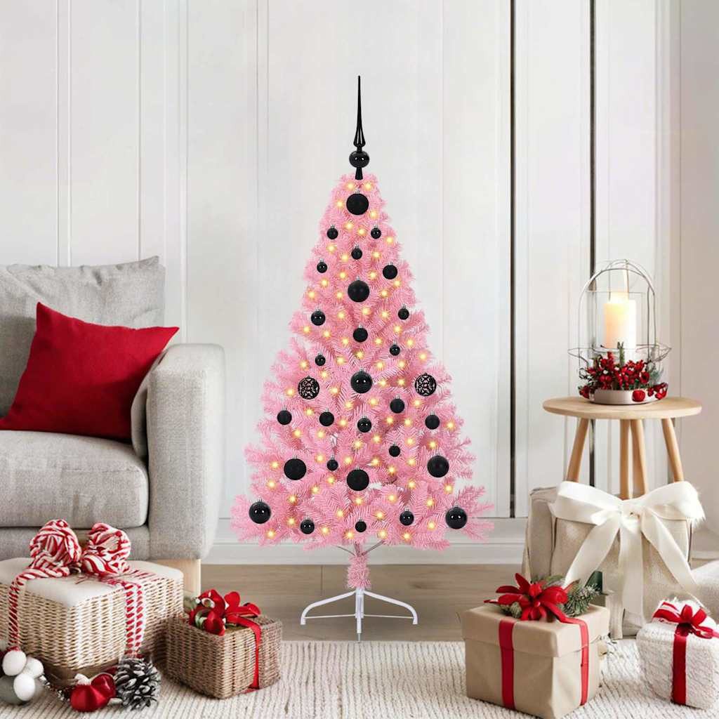 vidaXL Künstlicher Weihnachtsbaum Künstlicher vorbeleuchteter Weihnachtsbaum Rosa 120 cm PVC