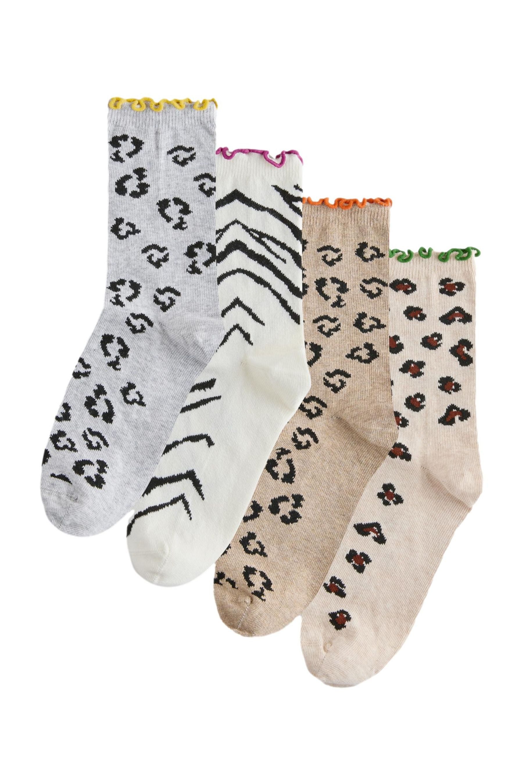 Next Kurzsocken Söckchen mit Kräuselsaum und Print, 4er-Pack (1-Paar)