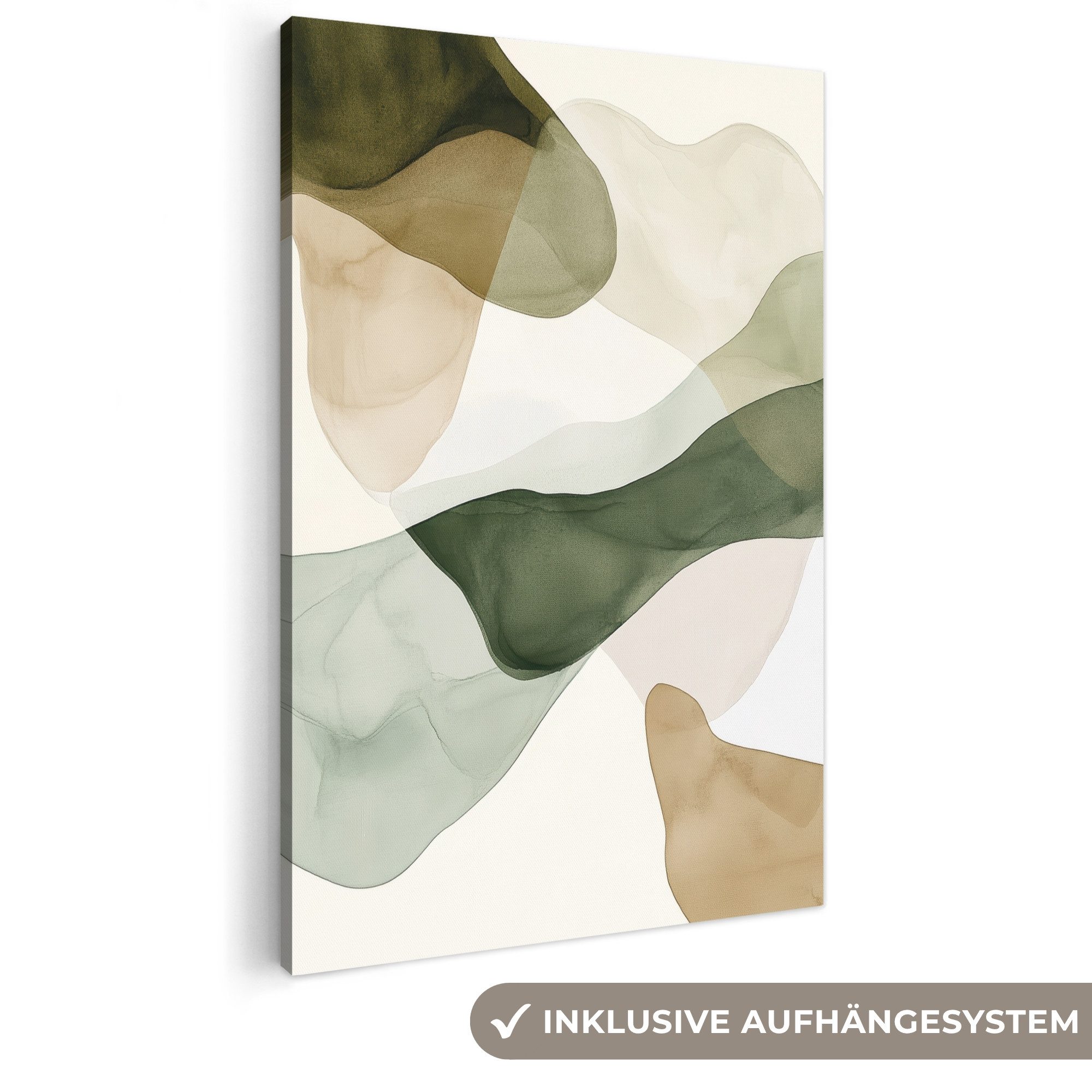 OneMillionCanvasses® Leinwandbild Japandi - Abstrakt - Grün, Fotodruck (1 St), Bilder groß Wohnzimmer Schlafzimmer 80x120 cm
