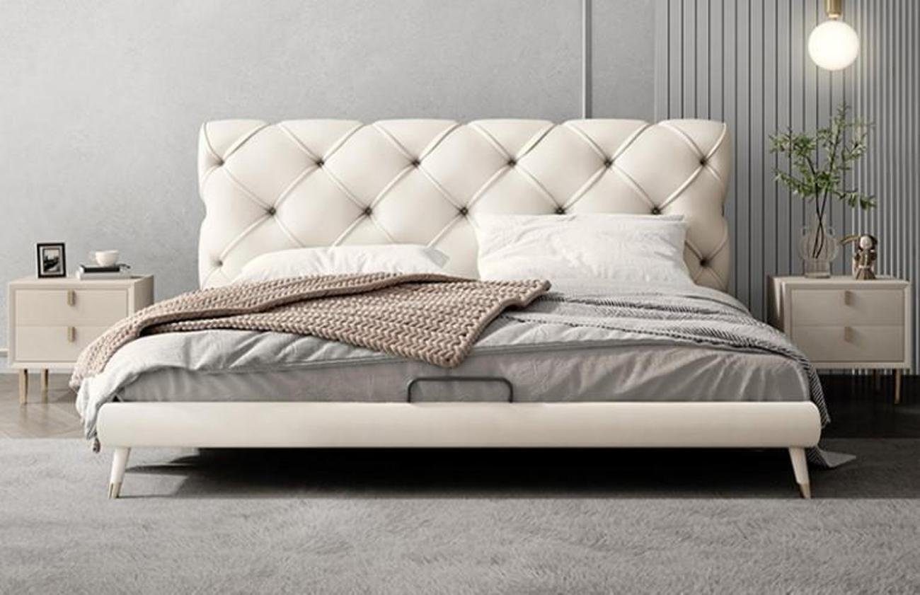 JVmoebel Bett Bett Nachttisch 3 tlg. Schlafzimmer Set Design Modern Luxus Betten (3-tlg., 1x Bett + 2x Nachttische), Made in Europa Weiß